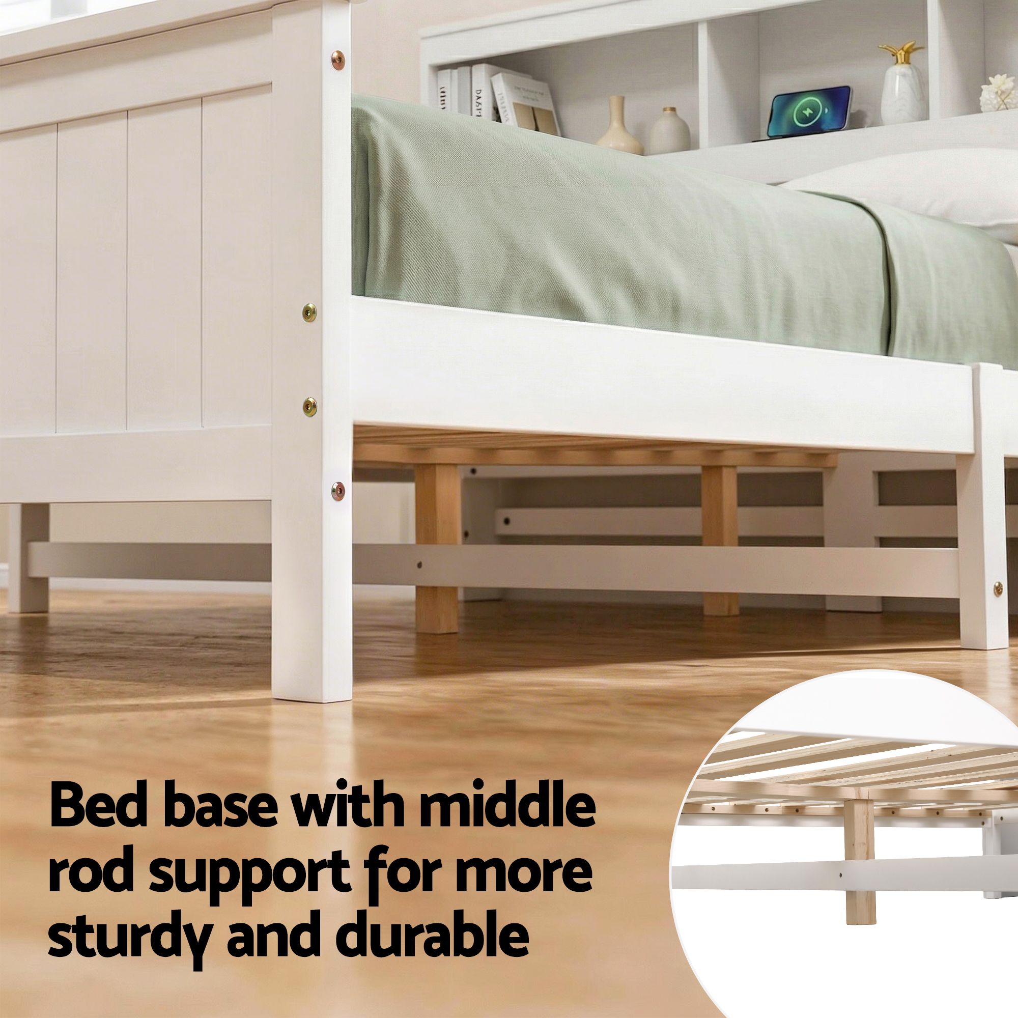 Queen Bed Frame with Storage Headboard and Footboard Wooden Bed Base White - Furniture > Bedroom > Beds & Bed Frames - Rivercity House & Home Co. (ABN 18 642 972 209) - Affordable Modern Furniture Australia