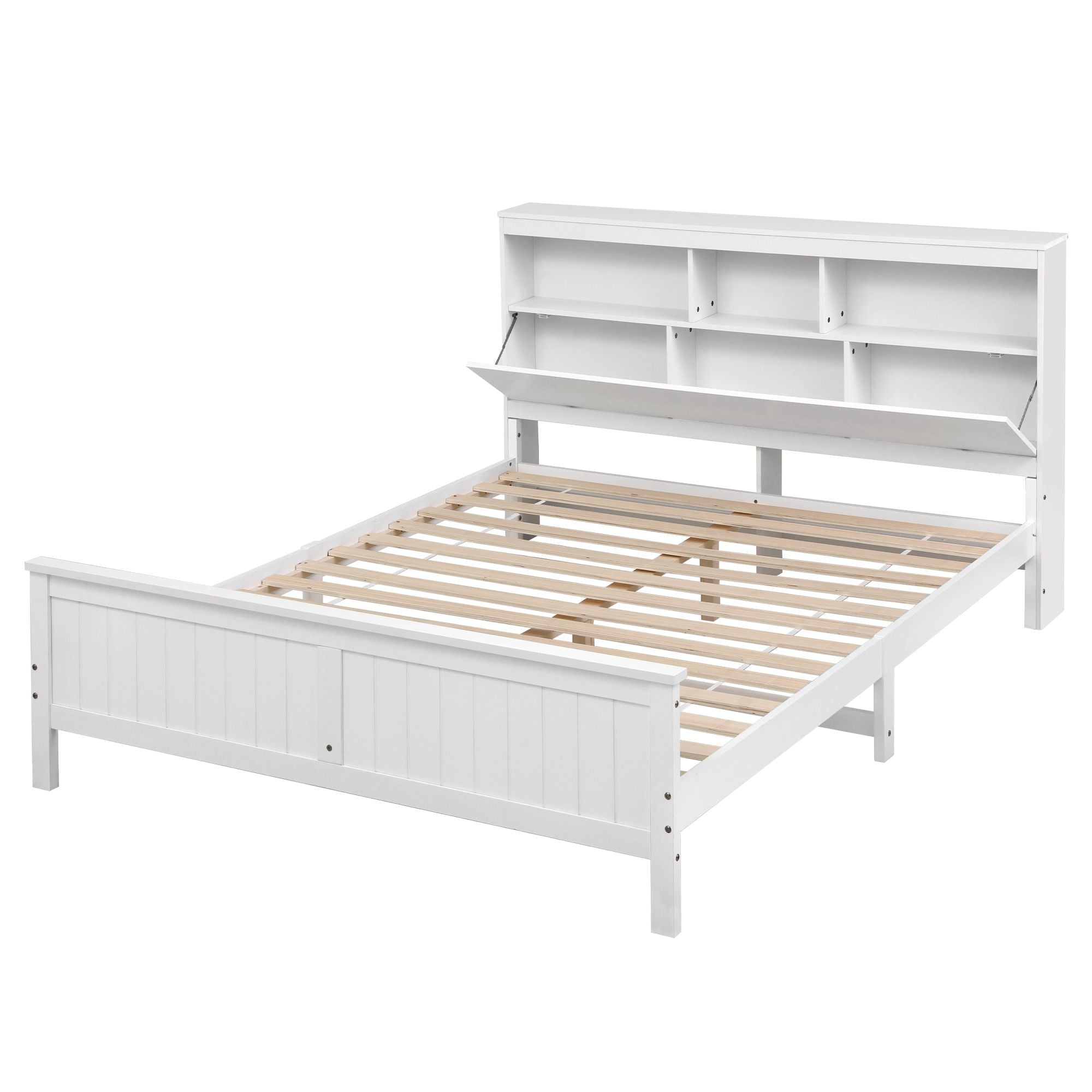 Queen Bed Frame with Storage Headboard and Footboard Wooden Bed Base White - Furniture > Bedroom > Beds & Bed Frames - Rivercity House & Home Co. (ABN 18 642 972 209) - Affordable Modern Furniture Australia