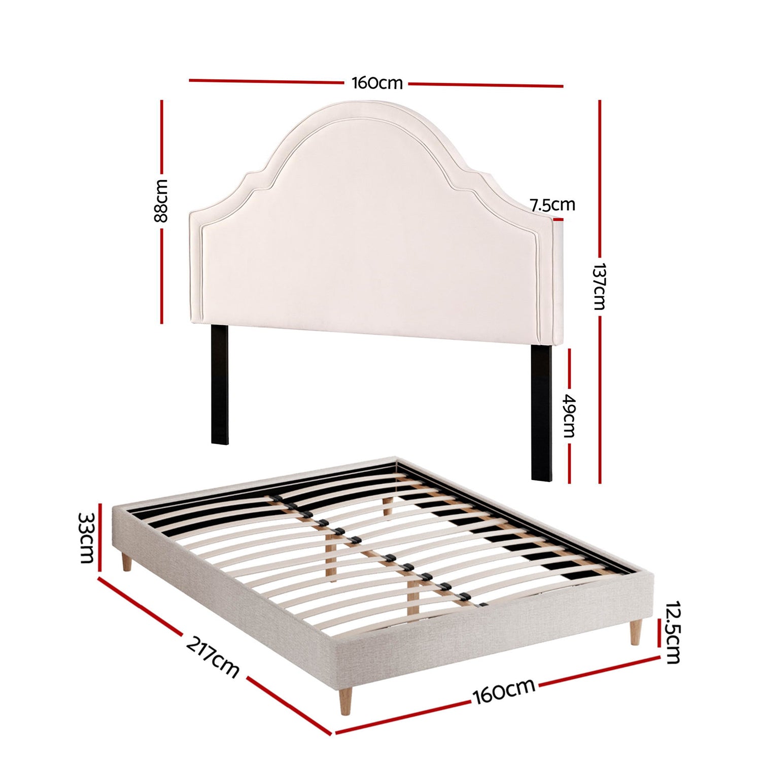 Queen Bed Frame with Storage Scalloped Velvet Headboard Wooden Platform Base - Furniture > Bedroom > Beds & Bed Frames - Rivercity House & Home Co. (ABN 18 642 972 209) - Affordable Modern Furniture Australia