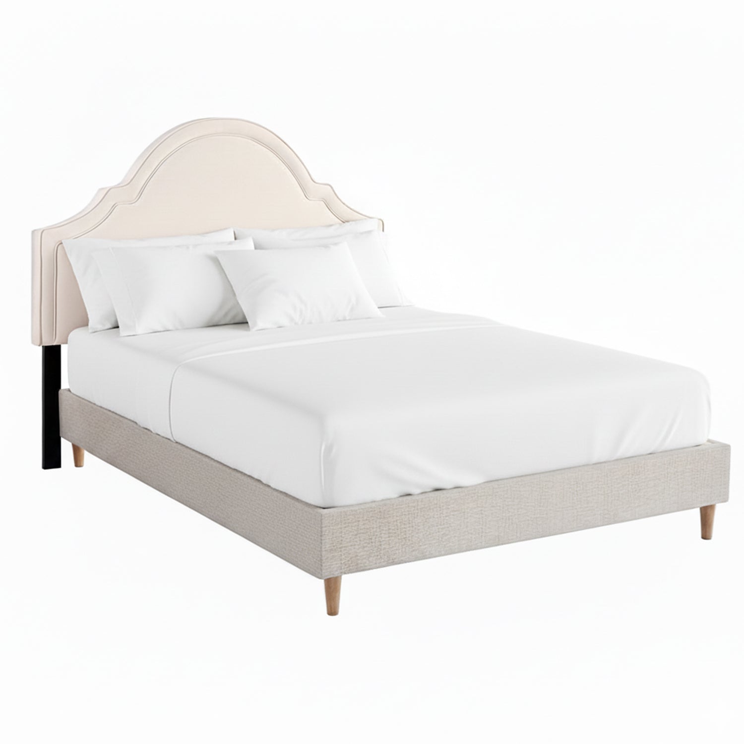 Queen Bed Frame with Storage Scalloped Velvet Headboard Wooden Platform Base - Furniture > Bedroom > Beds & Bed Frames - Rivercity House & Home Co. (ABN 18 642 972 209) - Affordable Modern Furniture Australia