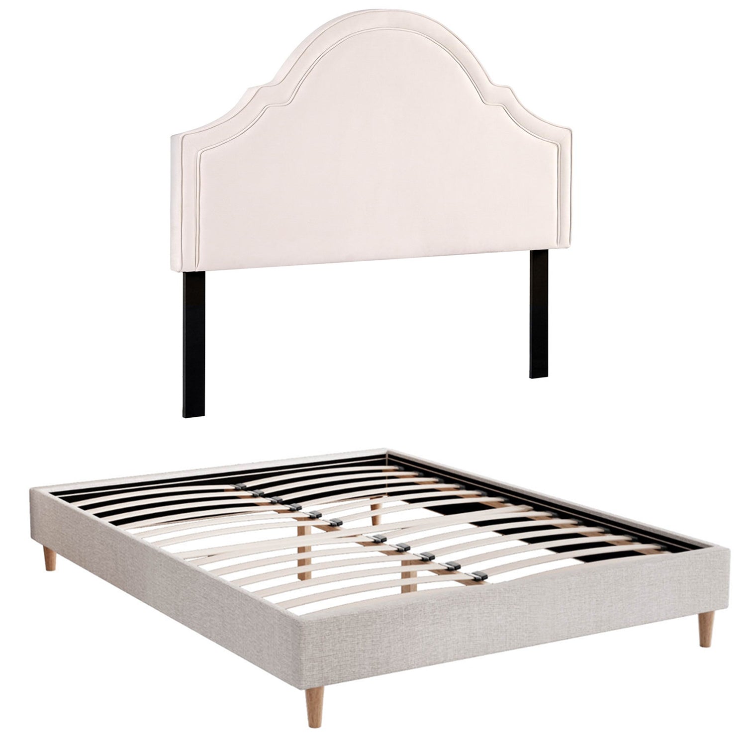 Queen Bed Frame with Storage Scalloped Velvet Headboard Wooden Platform Base - Furniture > Bedroom > Beds & Bed Frames - Rivercity House & Home Co. (ABN 18 642 972 209) - Affordable Modern Furniture Australia