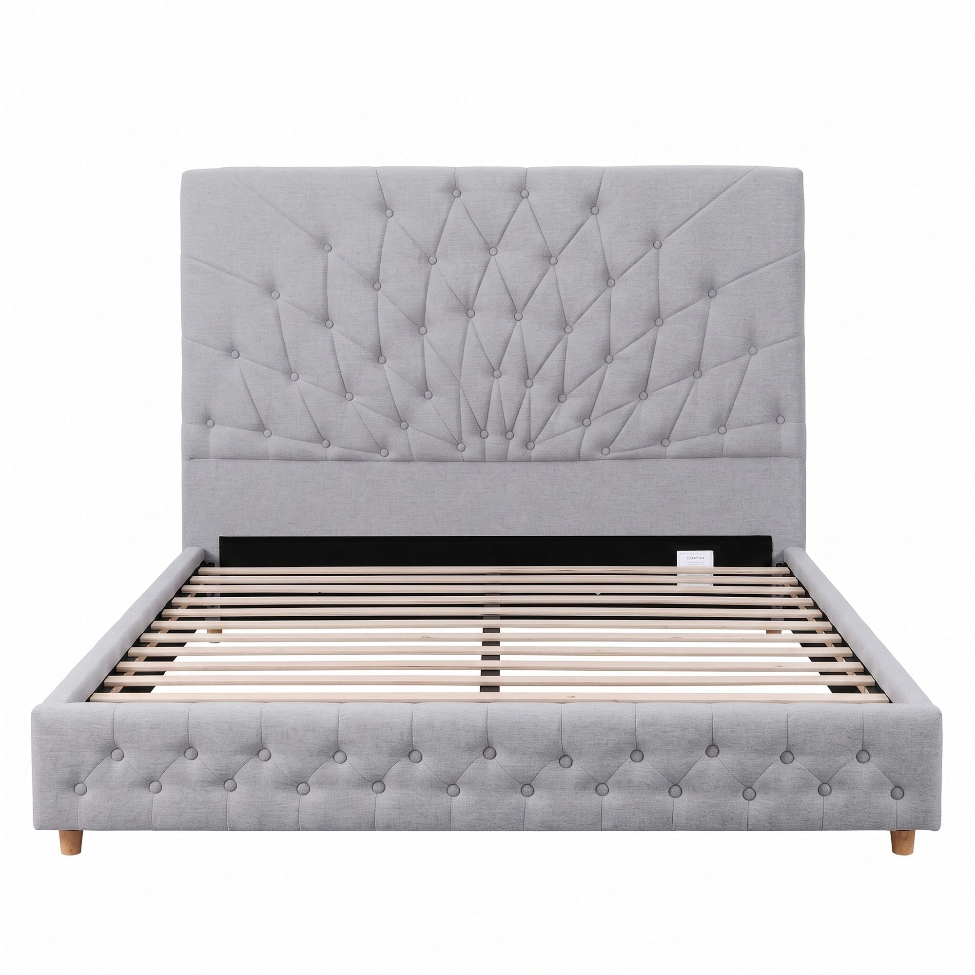 Queen Bed Frame with Tufted Upholstered Headboard and Plywood Slats - Grey - Furniture > Bedroom > Beds & Bed Frames - Rivercity House & Home Co. (ABN 18 642 972 209) - Affordable Modern Furniture Australia