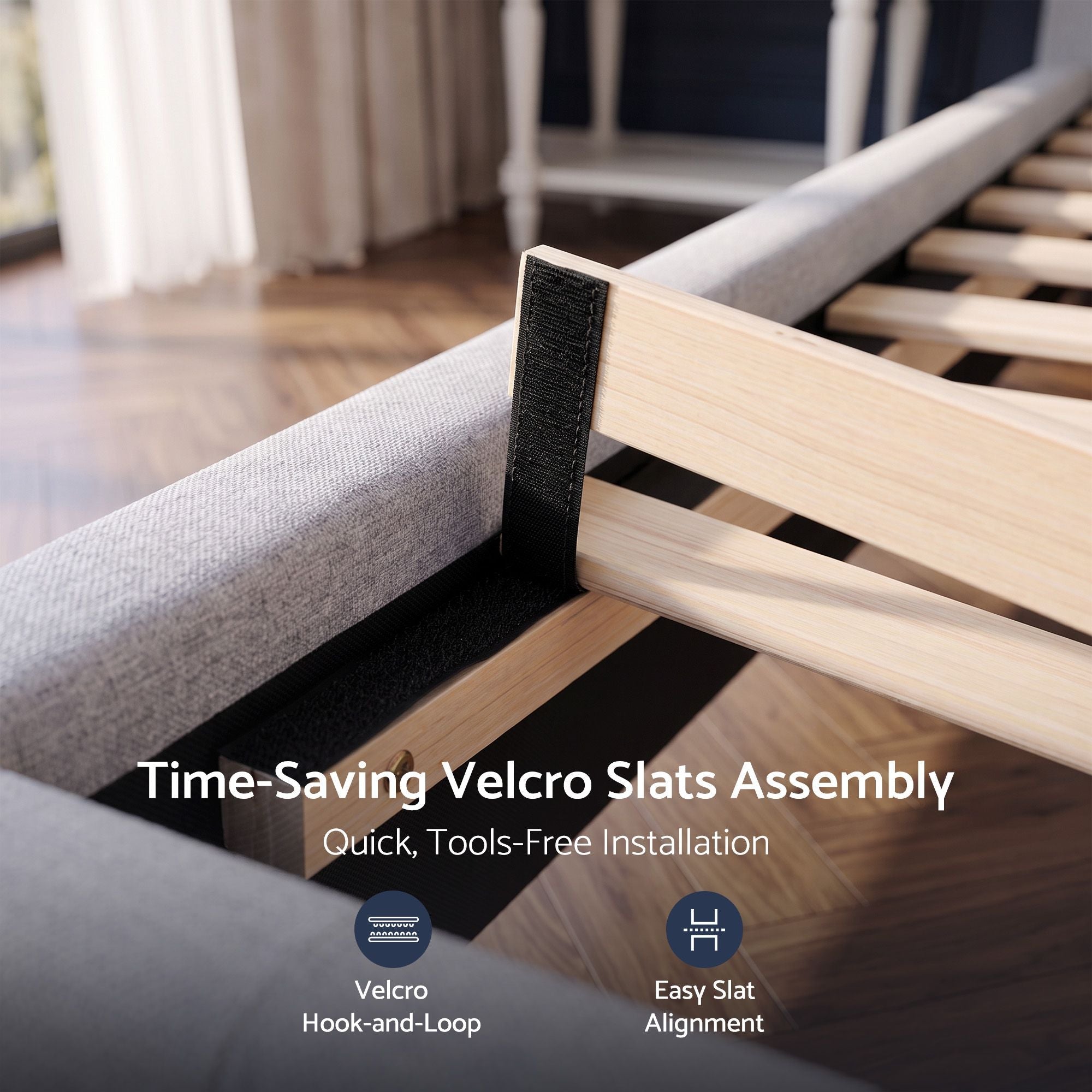 Queen Bed Frame with Tufted Upholstered Headboard and Plywood Slats - Grey - Furniture > Bedroom > Beds & Bed Frames - Rivercity House & Home Co. (ABN 18 642 972 209) - Affordable Modern Furniture Australia