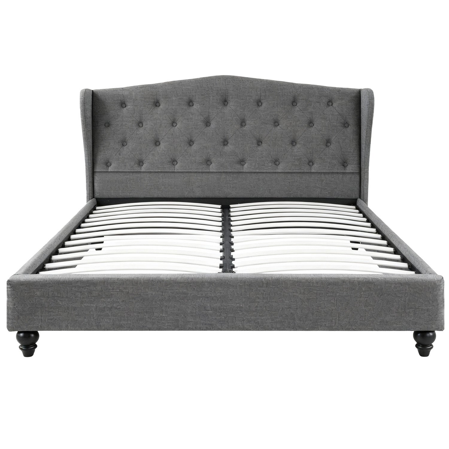 Queen Bed Frame with Wingback Headboard Grey Linen Upholstered Platform Bed Base - Furniture > Bedroom > Beds & Bed Frames - Rivercity House & Home Co. (ABN 18 642 972 209) - Affordable Modern Furniture Australia