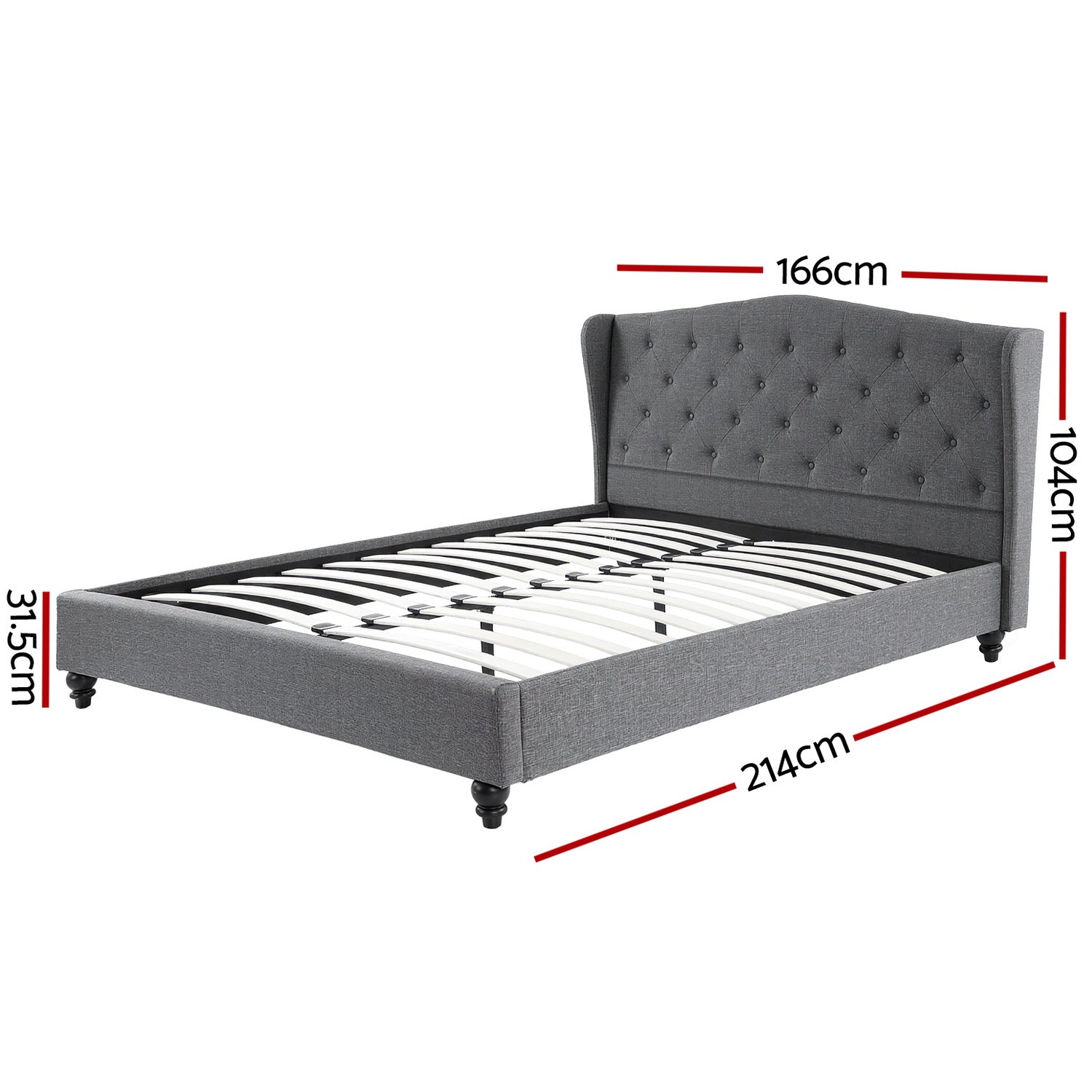 Queen Bed Frame with Wingback Headboard Grey Linen Upholstered Platform Bed Base - Furniture > Bedroom > Beds & Bed Frames - Rivercity House & Home Co. (ABN 18 642 972 209) - Affordable Modern Furniture Australia