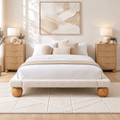 Queen Bouclé Upholstered Platform Bed Frame with 2 Four-Drawer Chests of Drawers Set