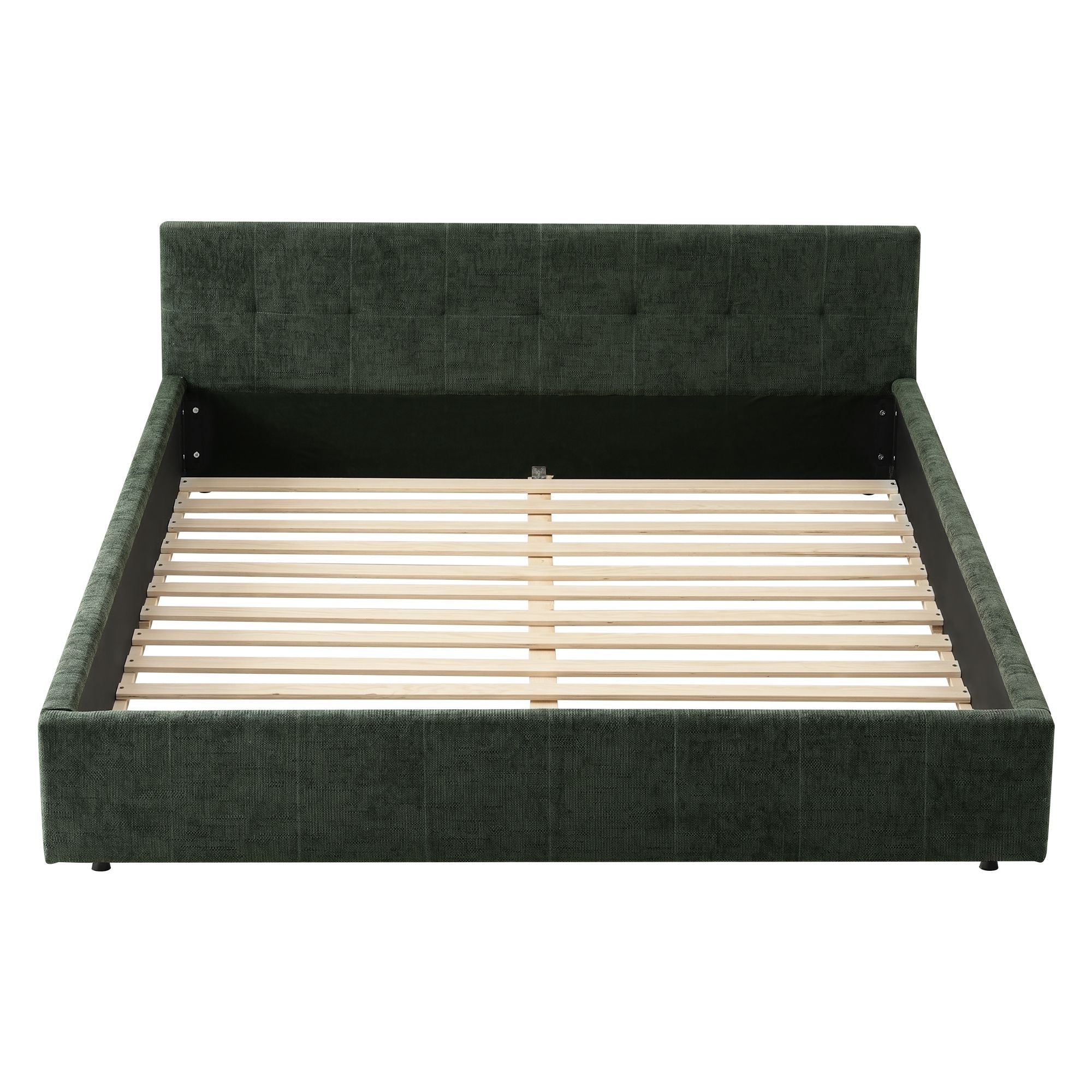 Queen Chenille Platform Bed Frame 163x213x60cm 300kg Support - Green - Furniture > Bedroom > Beds & Bed Frames - Rivercity House & Home Co. (ABN 18 642 972 209) - Affordable Modern Furniture Australia