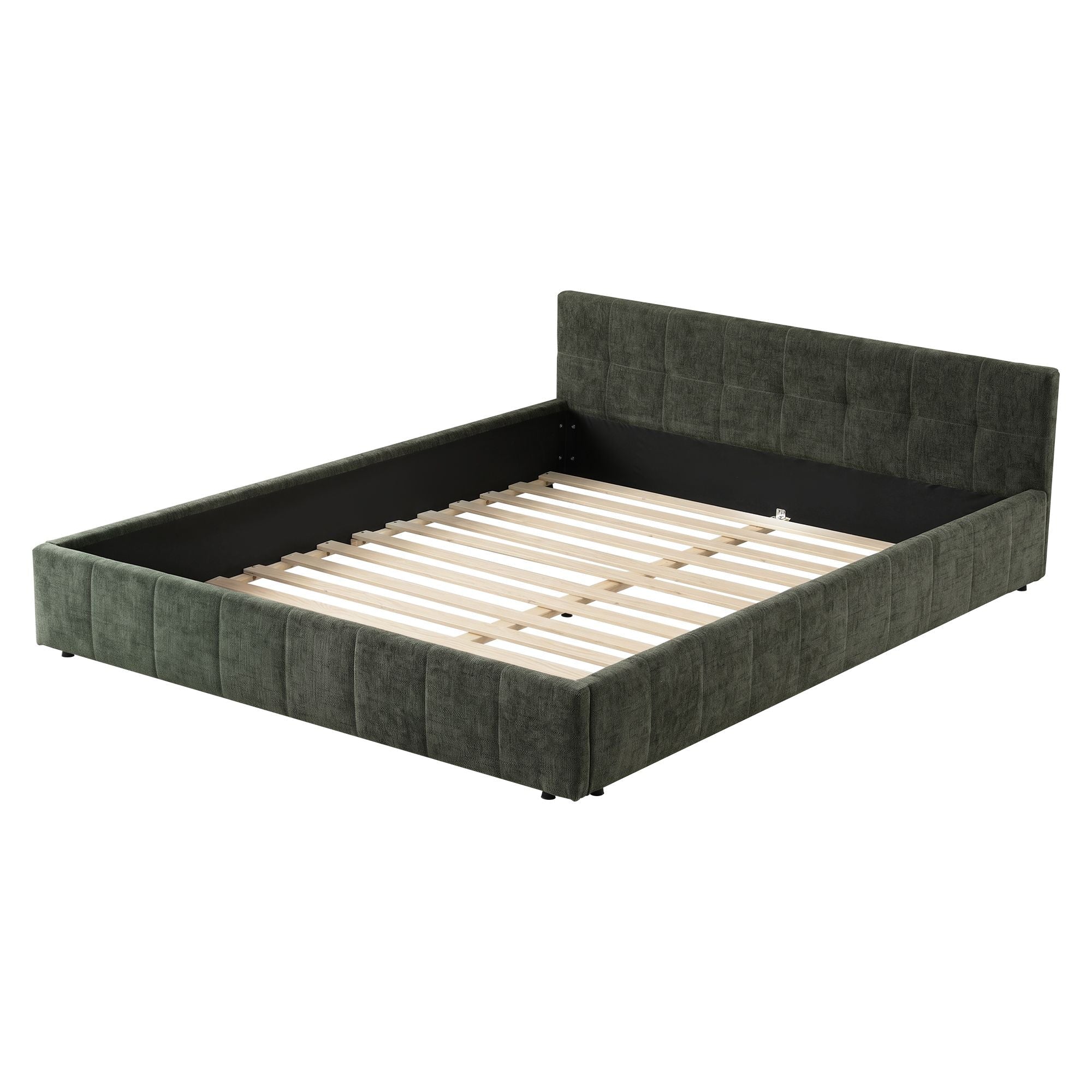 Queen Chenille Platform Bed Frame 163x213x60cm 300kg Support - Green - Furniture > Bedroom > Beds & Bed Frames - Rivercity House & Home Co. (ABN 18 642 972 209) - Affordable Modern Furniture Australia