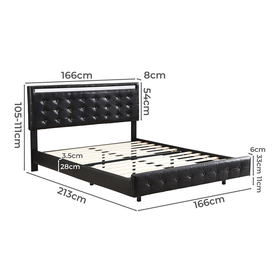 Queen Floating Bed Frame with Headboard and LED Lights Mattress Base - Black - Rivercity House & Home Co. (ABN 18 642 972 209) - Affordable Modern Furniture Australia