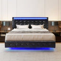 Queen Floating Bed Frame with Headboard and LED Lights Mattress Base - Black