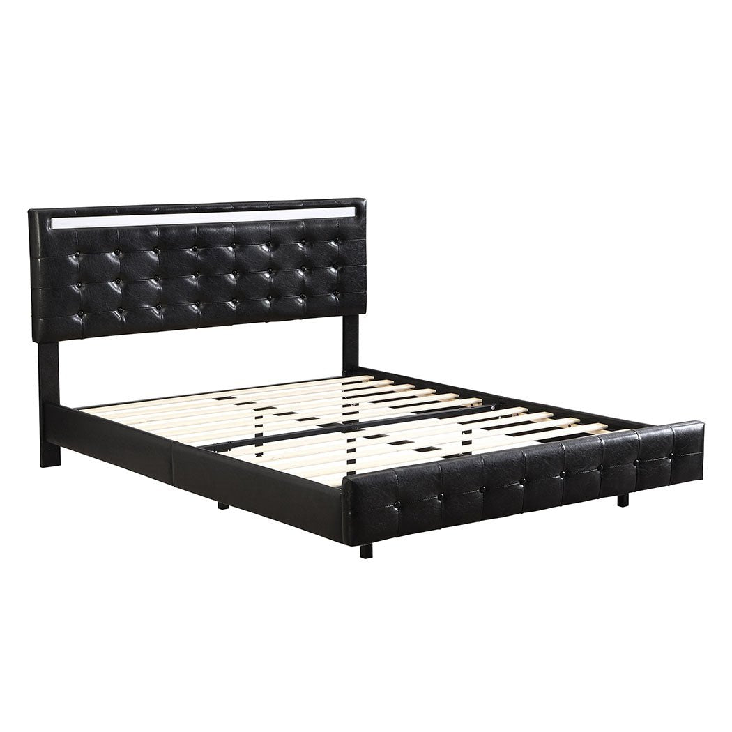 Queen Floating Bed Frame with Headboard and LED Lights Mattress Base - Black - Rivercity House & Home Co. (ABN 18 642 972 209) - Affordable Modern Furniture Australia