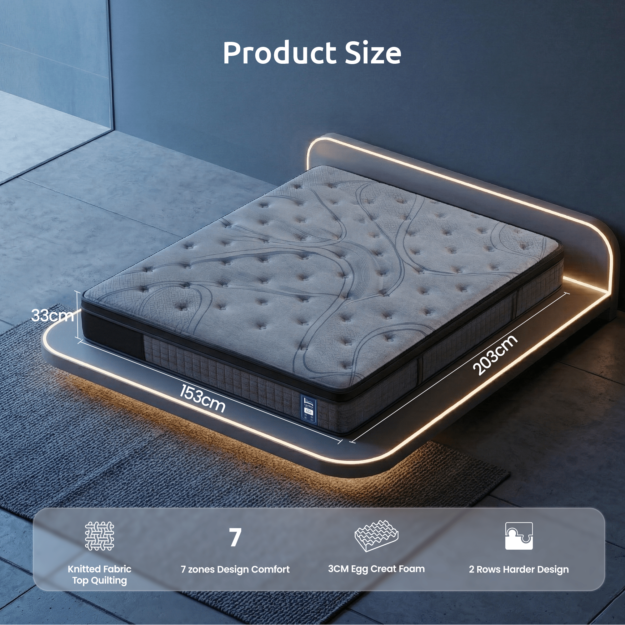 Queen Mattress 33 cm 7 - Zone Pocket Spring 8.0 Extra Firm with Dual - Row Edge Support & Breathable Knit Cover - Furniture > Mattresses > Queen Mattress - Rivercity House & Home Co. (ABN 18 642 972 209) - Affordable Modern Furniture Australia