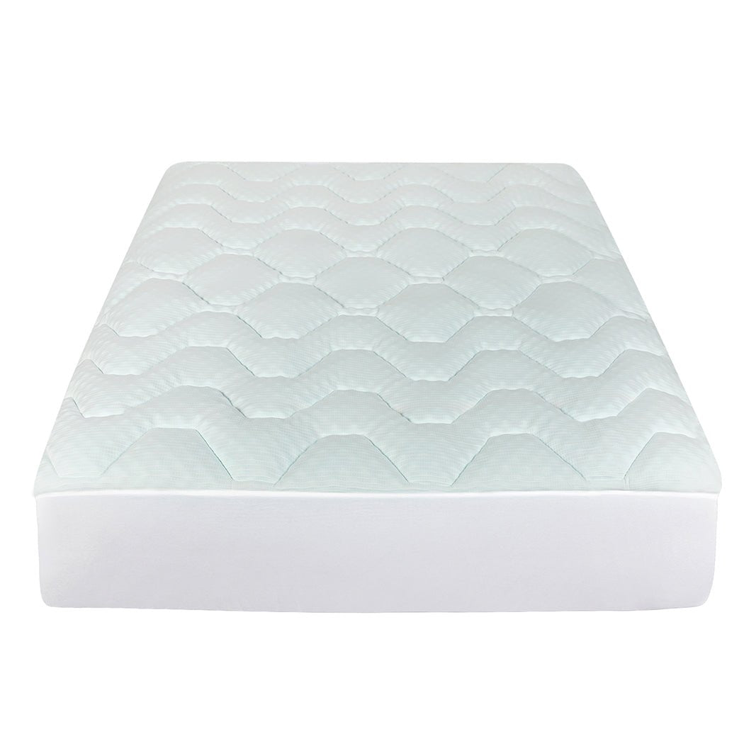 Queen Mattress Topper Pillowtop Memory Foam Cover Protector - White and Blue - Rivercity House & Home Co. (ABN 18 642 972 209) - Affordable Modern Furniture Australia