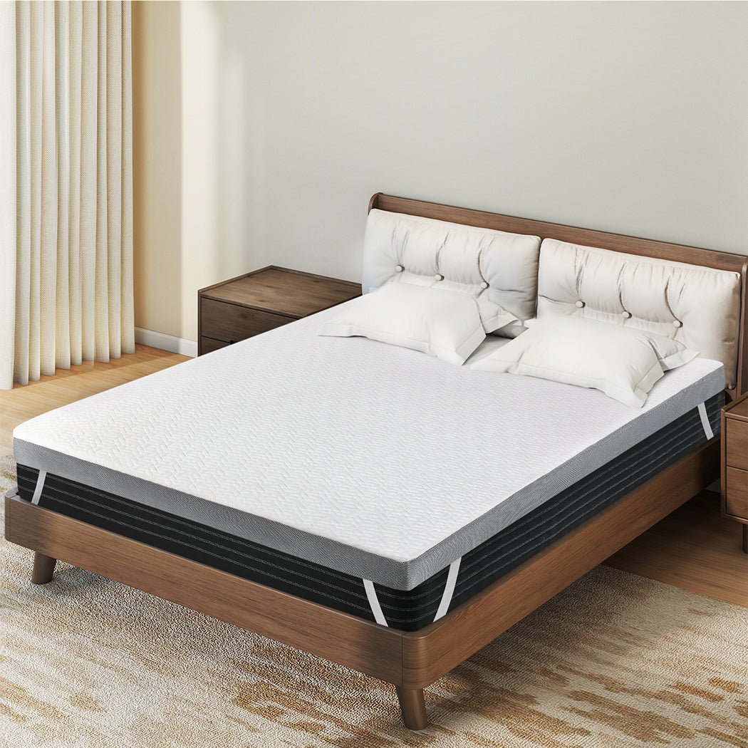 Queen Memory Foam Mattress Topper All Season with Anti - Slip - White and Grey - Rivercity House & Home Co. (ABN 18 642 972 209) - Affordable Modern Furniture Australia