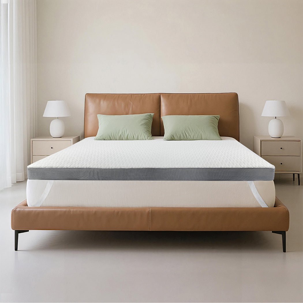 Queen Memory Foam Mattress Topper All Season with Anti - Slip - White and Grey - Rivercity House & Home Co. (ABN 18 642 972 209) - Affordable Modern Furniture Australia