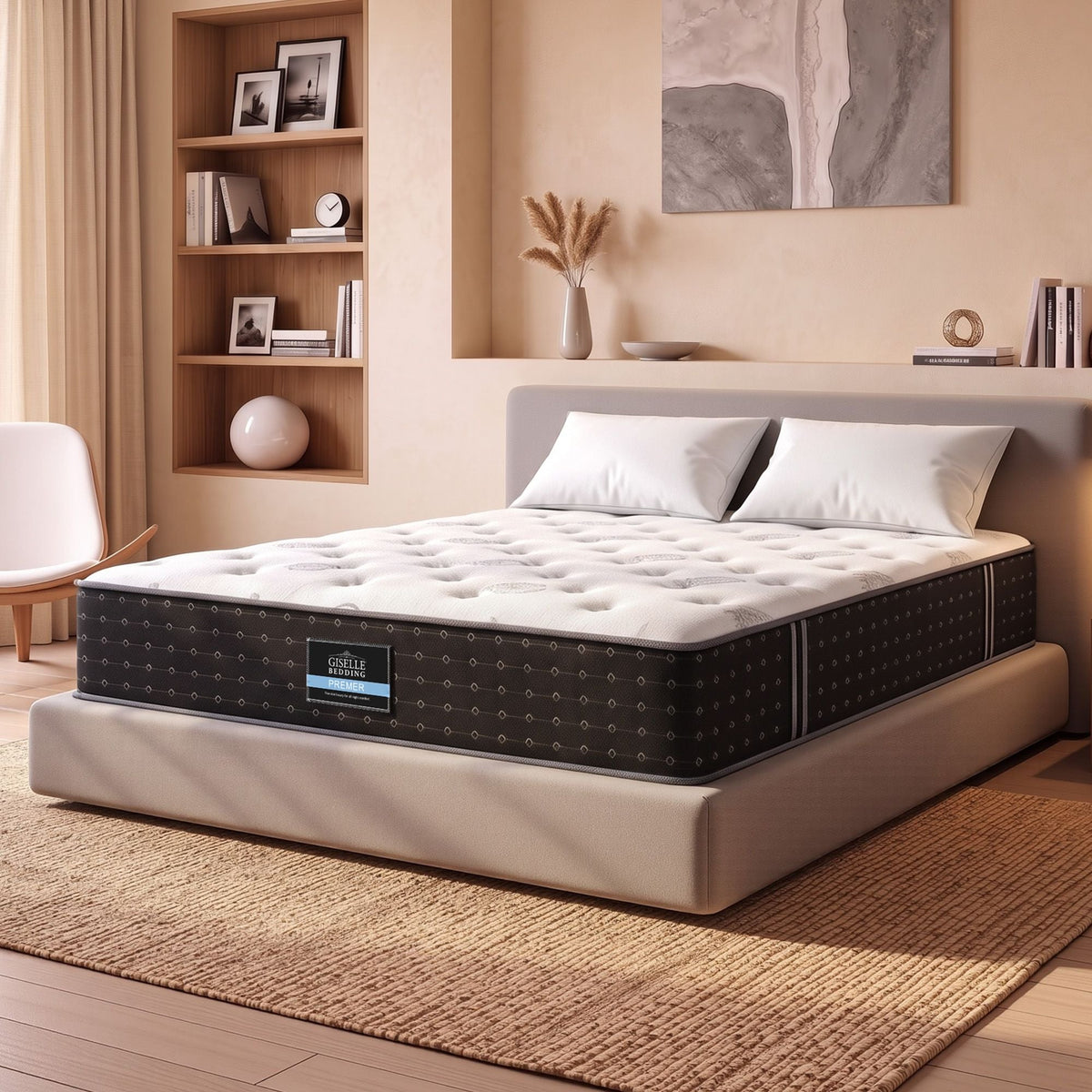 Queen Reversible Spring Mattress 35cm with Cashmere Cover and Gel Foam - White/Charcoal - Furniture > Mattresses > Queen Mattress - Rivercity House & Home Co. (ABN 18 642 972 209) - Affordable Modern Furniture Australia