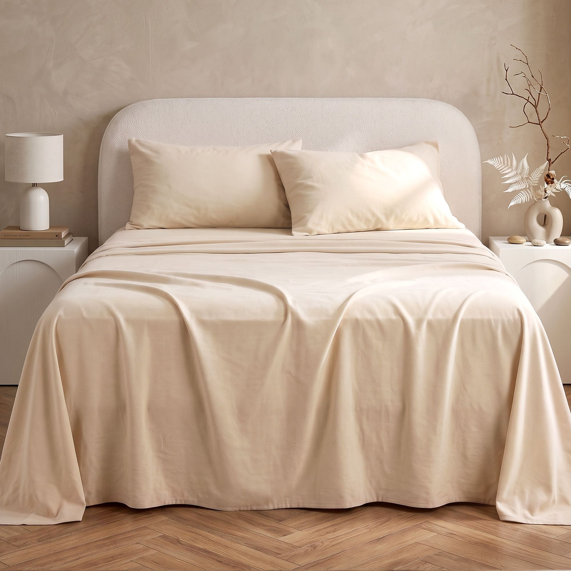 Queen Sheet Set 150 GSM Anti-pilling Micro Flannel, Fast Drying Lightweight 4 Piece, 40CM Deep Pocket Fits Thick Mattress, Cream White - Home & Garden > Bedding > Bed Sheets - Rivercity House & Home Co. (ABN 18 642 972 209) - Affordable Modern Furniture Australia