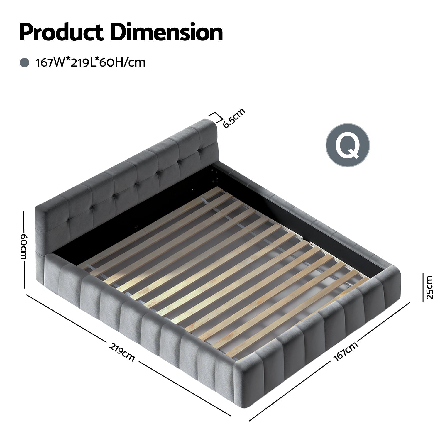 Queen Size Bed Frame Plush Soft Headboard Velvet Platform Base for Modern Bedrooms Grey - Furniture > Bedroom > Beds & Bed Frames - Rivercity House & Home Co. (ABN 18 642 972 209) - Affordable Modern Furniture Australia