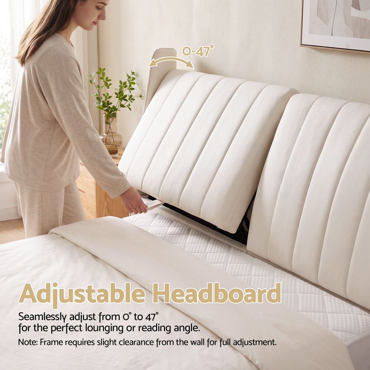 Queen Size Bed Frame with Adjustable PU Leather Headboard - Furniture > Bedroom > Beds & Bed Frames - Rivercity House & Home Co. (ABN 18 642 972 209) - Affordable Modern Furniture Australia