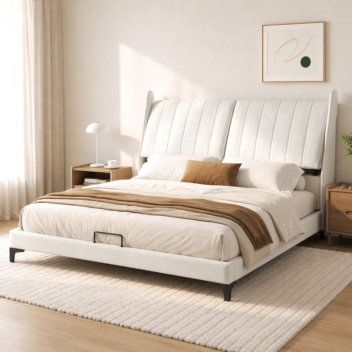 Queen Size Bed Frame with Adjustable PU Leather Headboard - Furniture > Bedroom > Beds & Bed Frames - Rivercity House & Home Co. (ABN 18 642 972 209) - Affordable Modern Furniture Australia