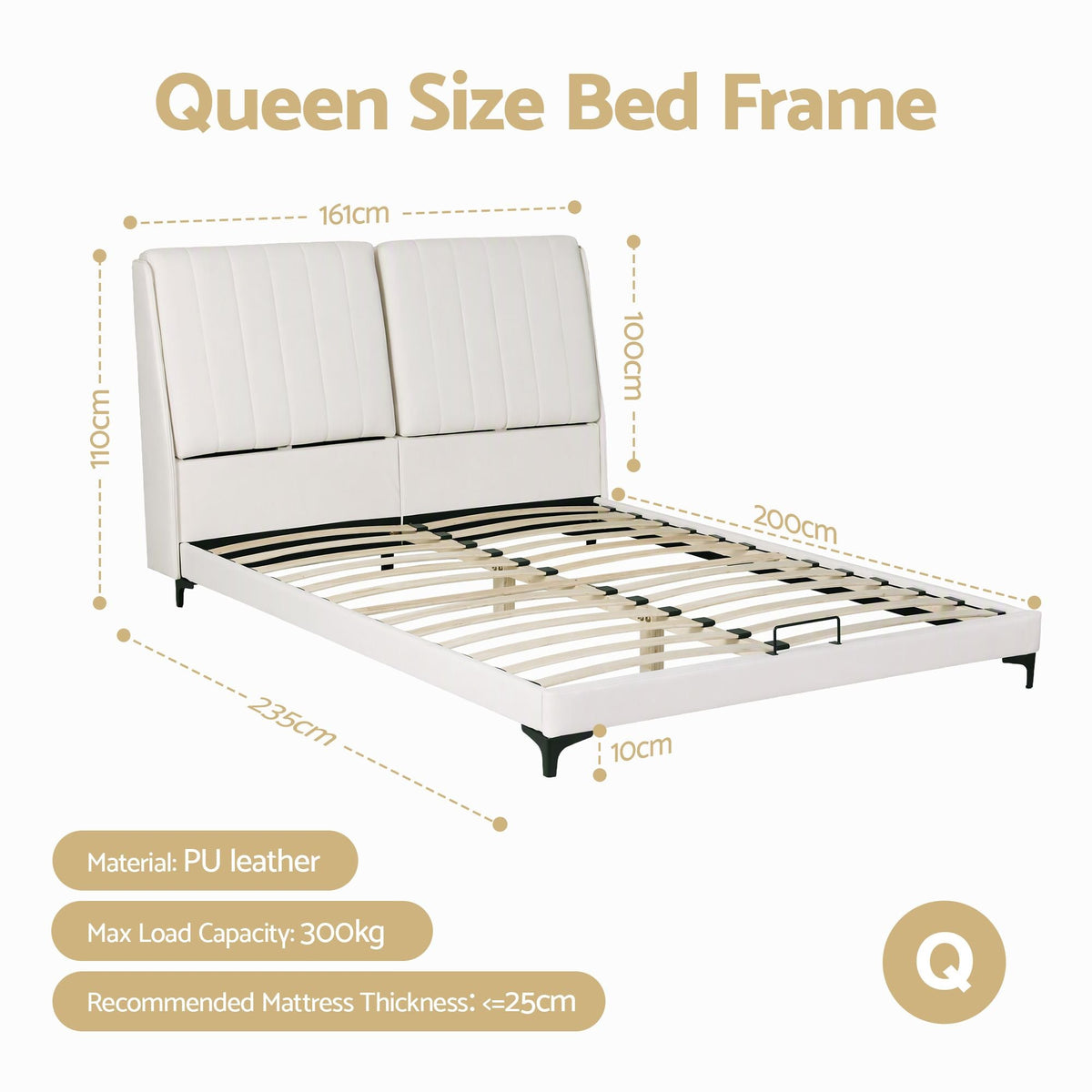 Queen Size Bed Frame with Adjustable PU Leather Headboard - Furniture > Bedroom > Beds & Bed Frames - Rivercity House & Home Co. (ABN 18 642 972 209) - Affordable Modern Furniture Australia
