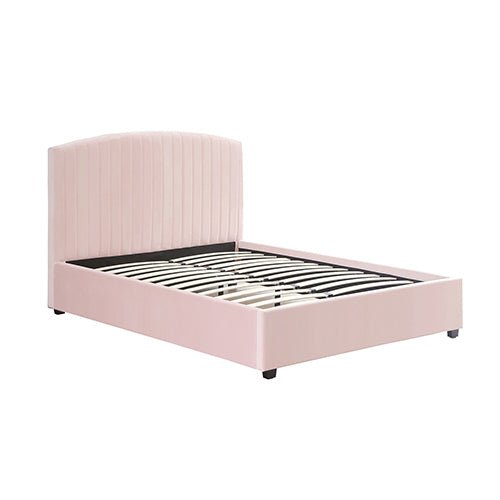 Queen Size Bed Frame with High Headboard and Metal Slats - Pink Velvet - Furniture > Bedroom > Beds & Bed Frames - Rivercity House & Home Co. (ABN 18 642 972 209) - Affordable Modern Furniture Australia