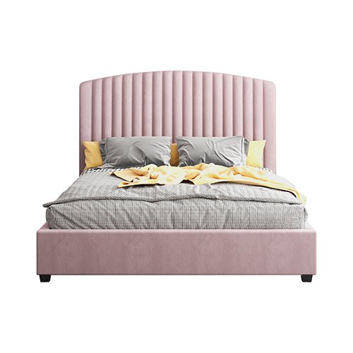 Queen Size Bed Frame with High Headboard and Metal Slats - Pink Velvet - Furniture > Bedroom > Beds & Bed Frames - Rivercity House & Home Co. (ABN 18 642 972 209) - Affordable Modern Furniture Australia