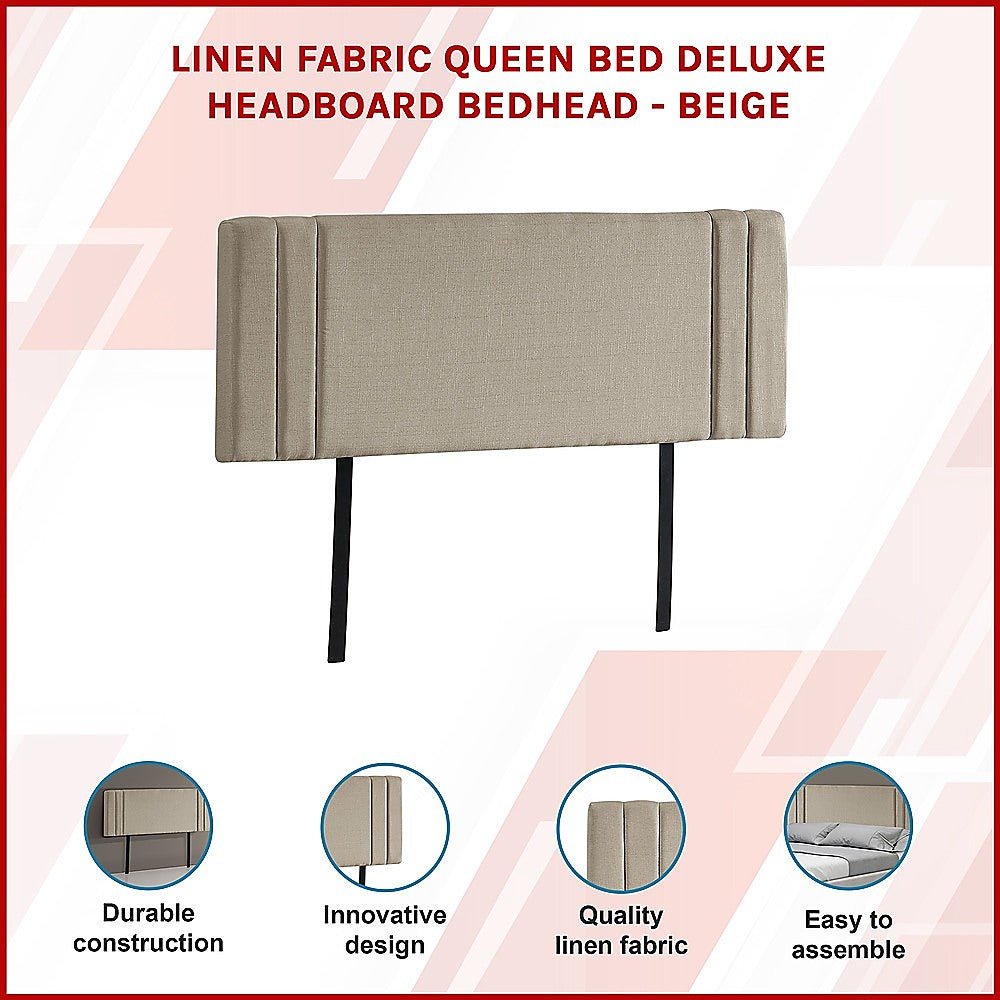 Queen Size | Linen Headboard (Beige) - Rivercity House & Home Co. (ABN 18 642 972 209) - Affordable Modern Furniture Australia