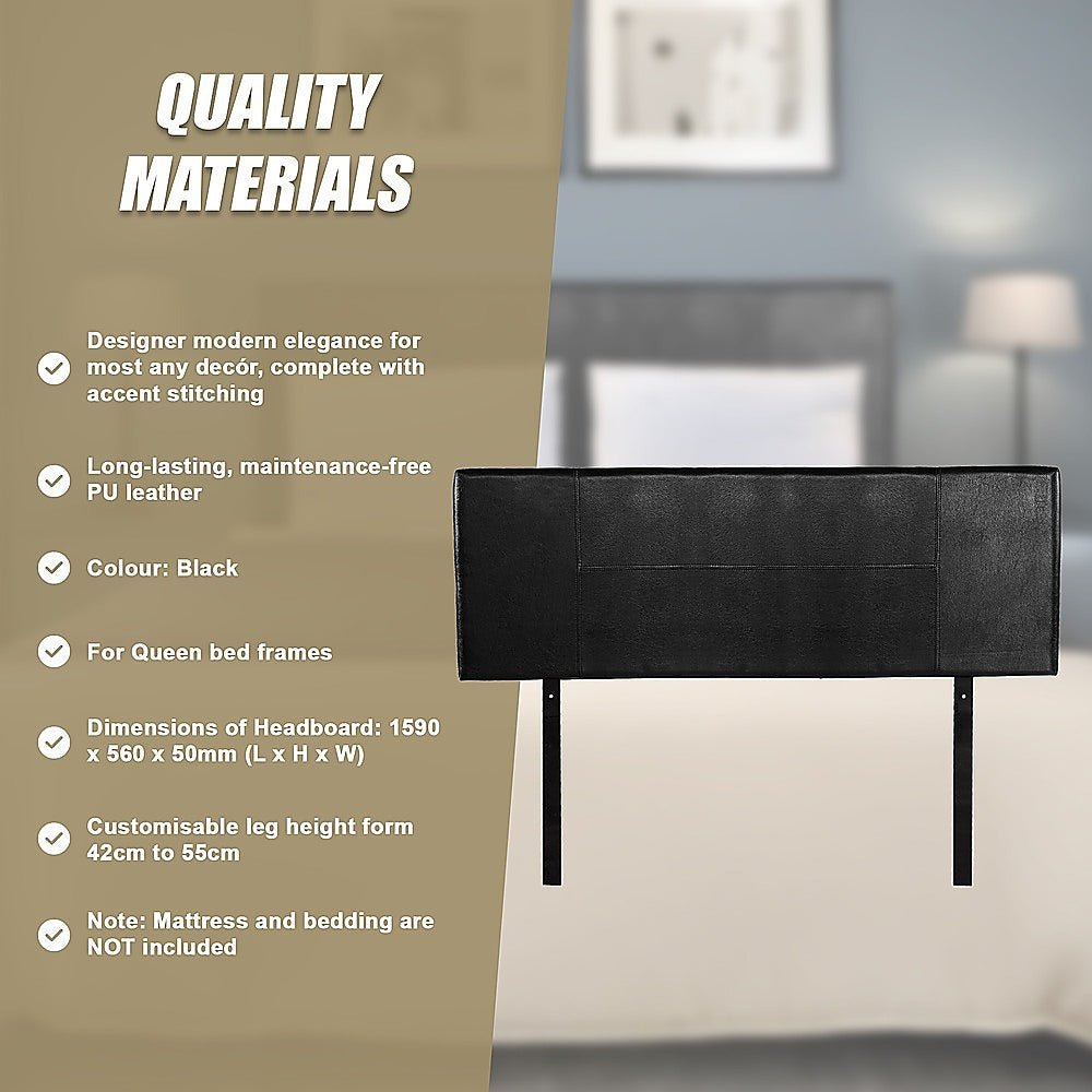 Queen Size | PU Leather Bed Headboard Bedhead (Black) - Rivercity House & Home Co. (ABN 18 642 972 209) - Affordable Modern Furniture Australia