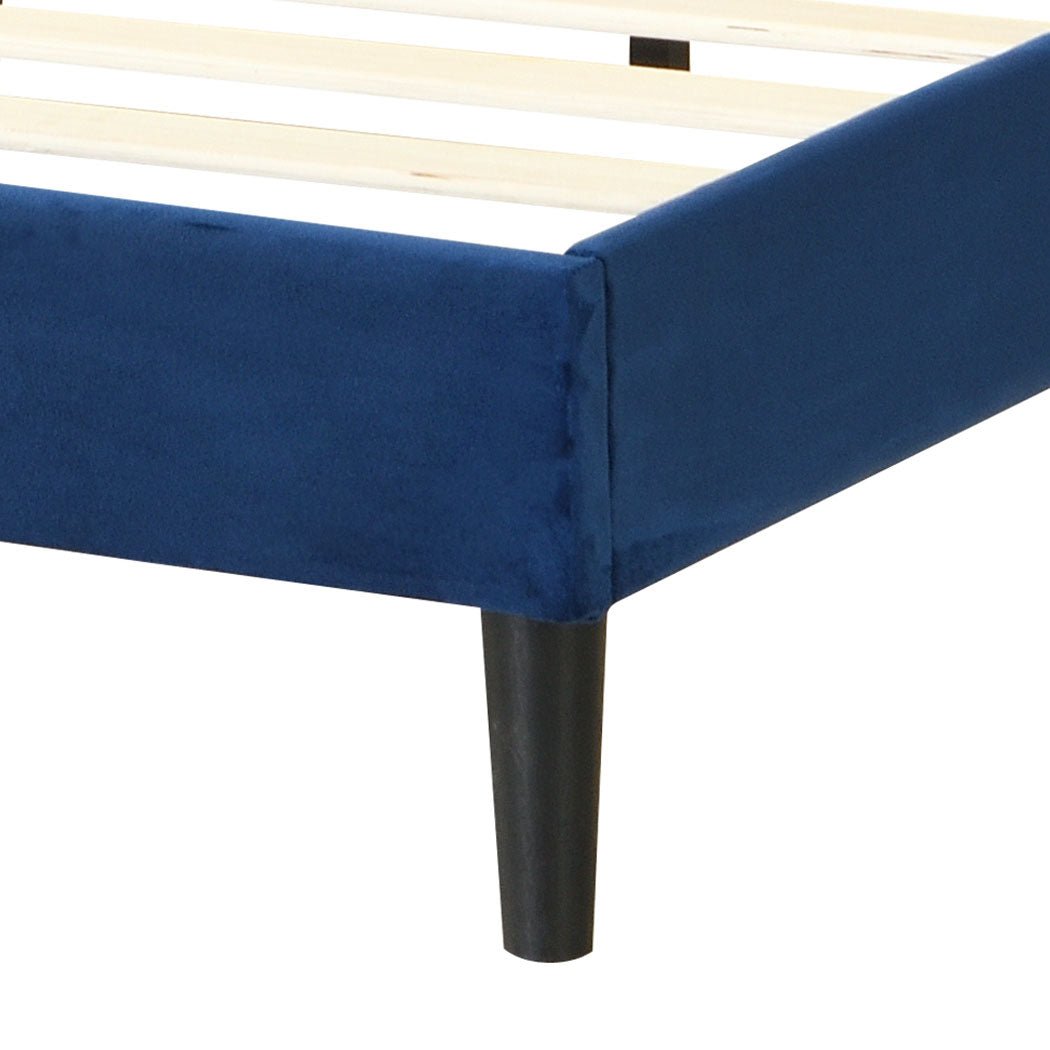 Queen Size Velvet Upholstered Bed Frame with Headboard - Blue - Rivercity House & Home Co. (ABN 18 642 972 209) - Affordable Modern Furniture Australia