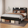 Queen Steel Bed Frame with Upholstered Headboard and Storage - Grey