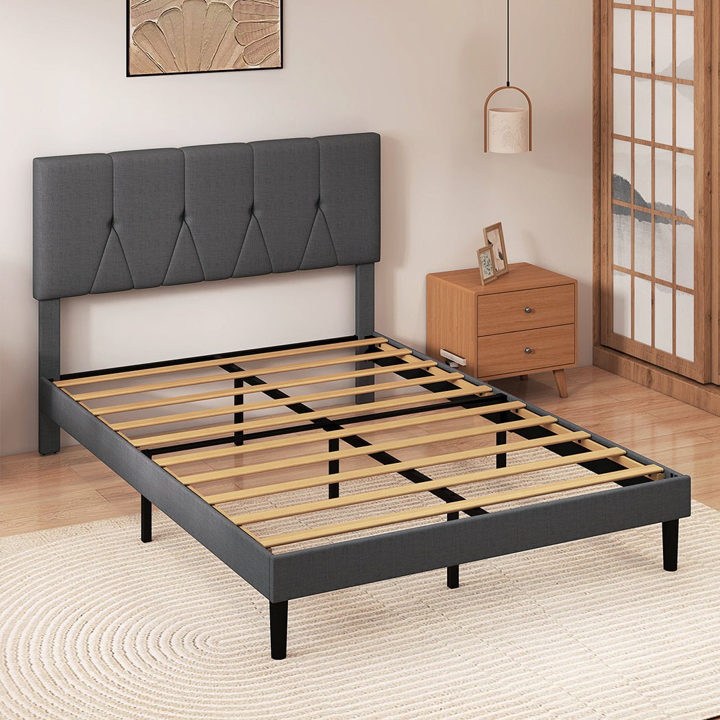 Queen Upholstered Platform Bed Frame with Storage - Grey - Rivercity House & Home Co. (ABN 18 642 972 209) - Affordable Modern Furniture Australia
