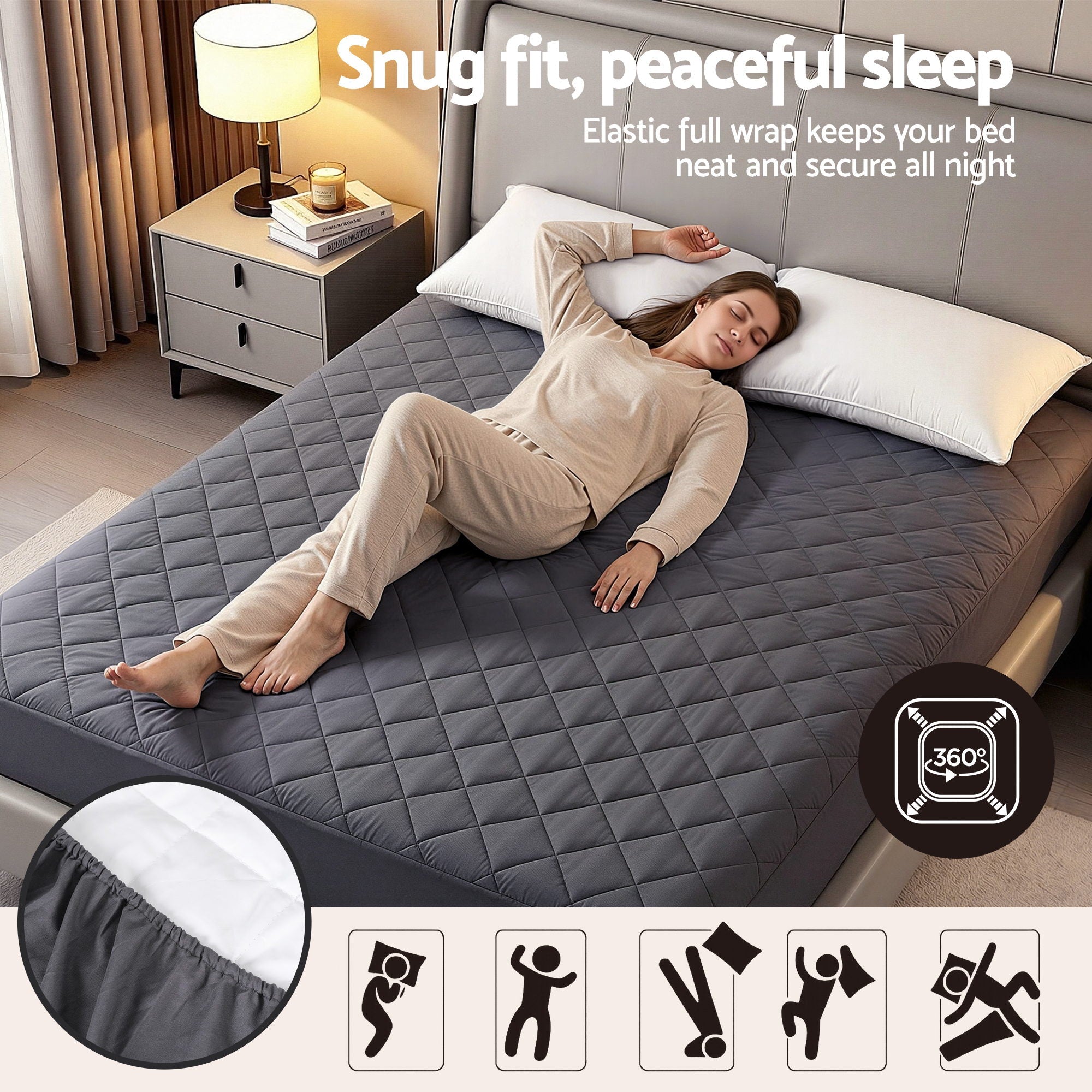 Queen Water - Resistant Microfiber Mattress Protector 360° Fit - Grey - Home & Garden > Bedding > Mattress Protectors - Rivercity House & Home Co. (ABN 18 642 972 209) - Affordable Modern Furniture Australia