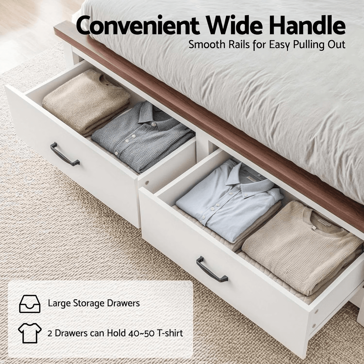 Queen Wooden Bed Frame with 2-Drawer Bedside Tables Bedroom Furniture Set - Furniture > Bedroom > Beds & Bed Frames - Rivercity House & Home Co. (ABN 18 642 972 209) - Affordable Modern Furniture Australia