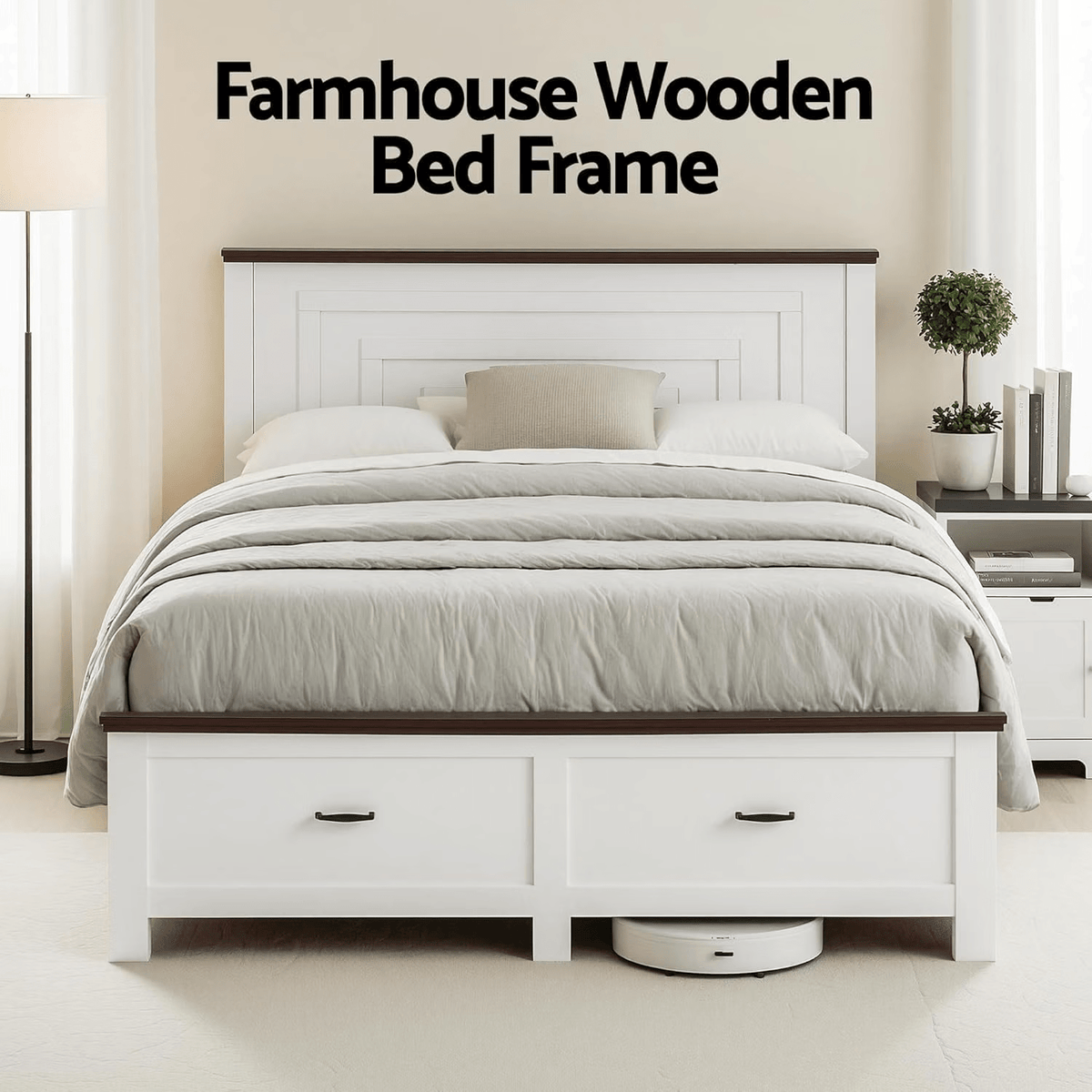 Queen Wooden Bed Frame with 2-Drawer Bedside Tables Bedroom Furniture Set - Furniture > Bedroom > Beds & Bed Frames - Rivercity House & Home Co. (ABN 18 642 972 209) - Affordable Modern Furniture Australia