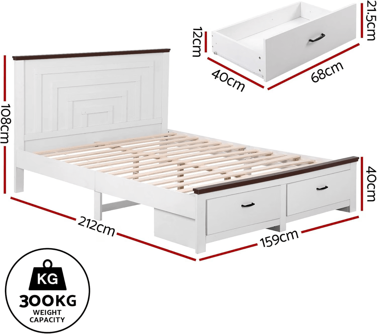 Queen Wooden Bed Frame with 2-Drawer Bedside Tables Bedroom Furniture Set - Furniture > Bedroom > Beds & Bed Frames - Rivercity House & Home Co. (ABN 18 642 972 209) - Affordable Modern Furniture Australia