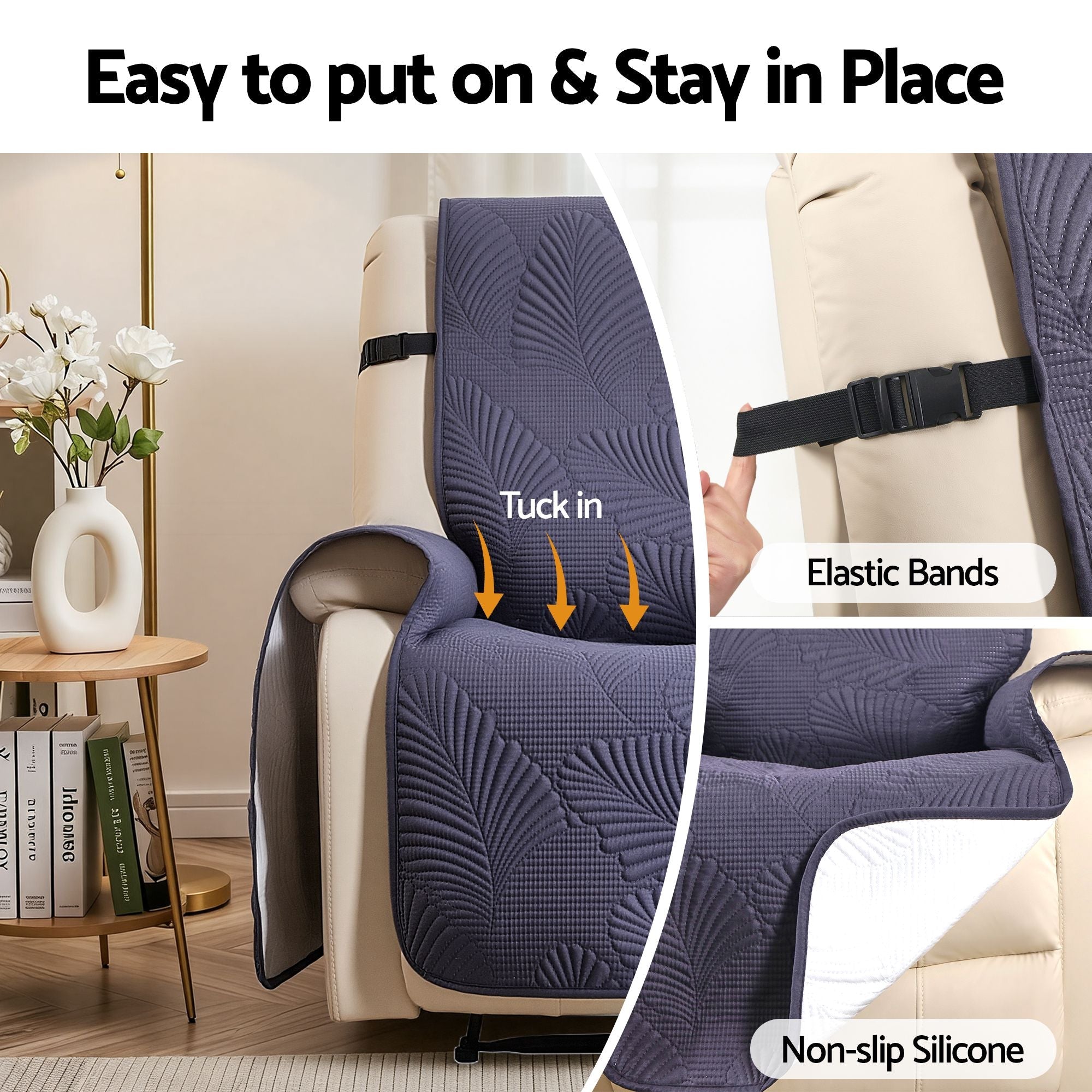 Quilted Recliner Chair Covers 100% Waterproof Recliner Slipcovers Grey - Furniture > Bar Stools & Chairs > Arm Chairs & Recliners - Rivercity House & Home Co. (ABN 18 642 972 209) - Affordable Modern Furniture Australia