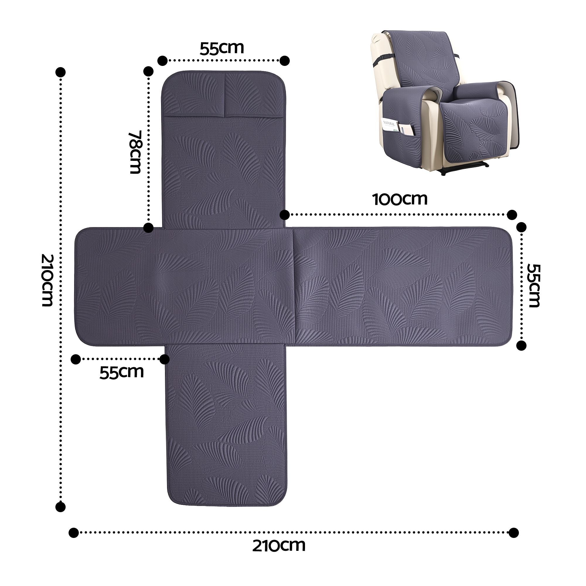 Quilted Recliner Chair Covers 100% Waterproof Recliner Slipcovers Grey - Furniture > Bar Stools & Chairs > Arm Chairs & Recliners - Rivercity House & Home Co. (ABN 18 642 972 209) - Affordable Modern Furniture Australia