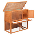 Rabbit Hutch 2-Tier Fir Wood Pet Home with Ramp - Brown