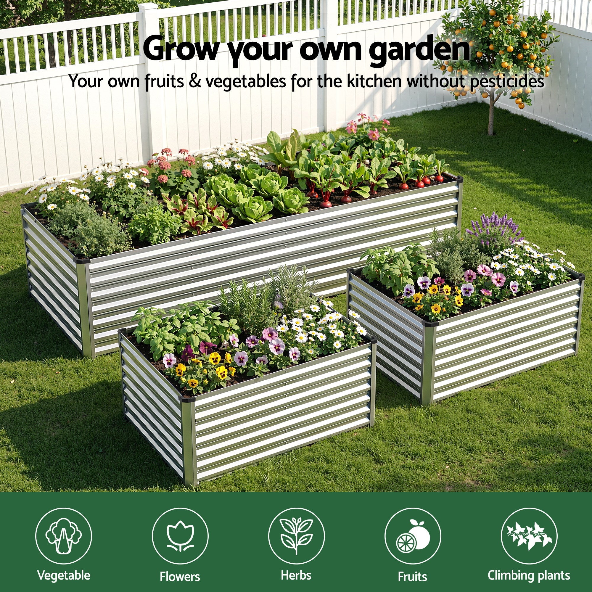 Raised Garden Bed 2 in 1 Modular Galvanised Planter Box Rust Resistant 240x80x60cm - Home & Garden > Garden Beds > Garden Beds & Planters - Rivercity House & Home Co. (ABN 18 642 972 209) - Affordable Modern Furniture Australia