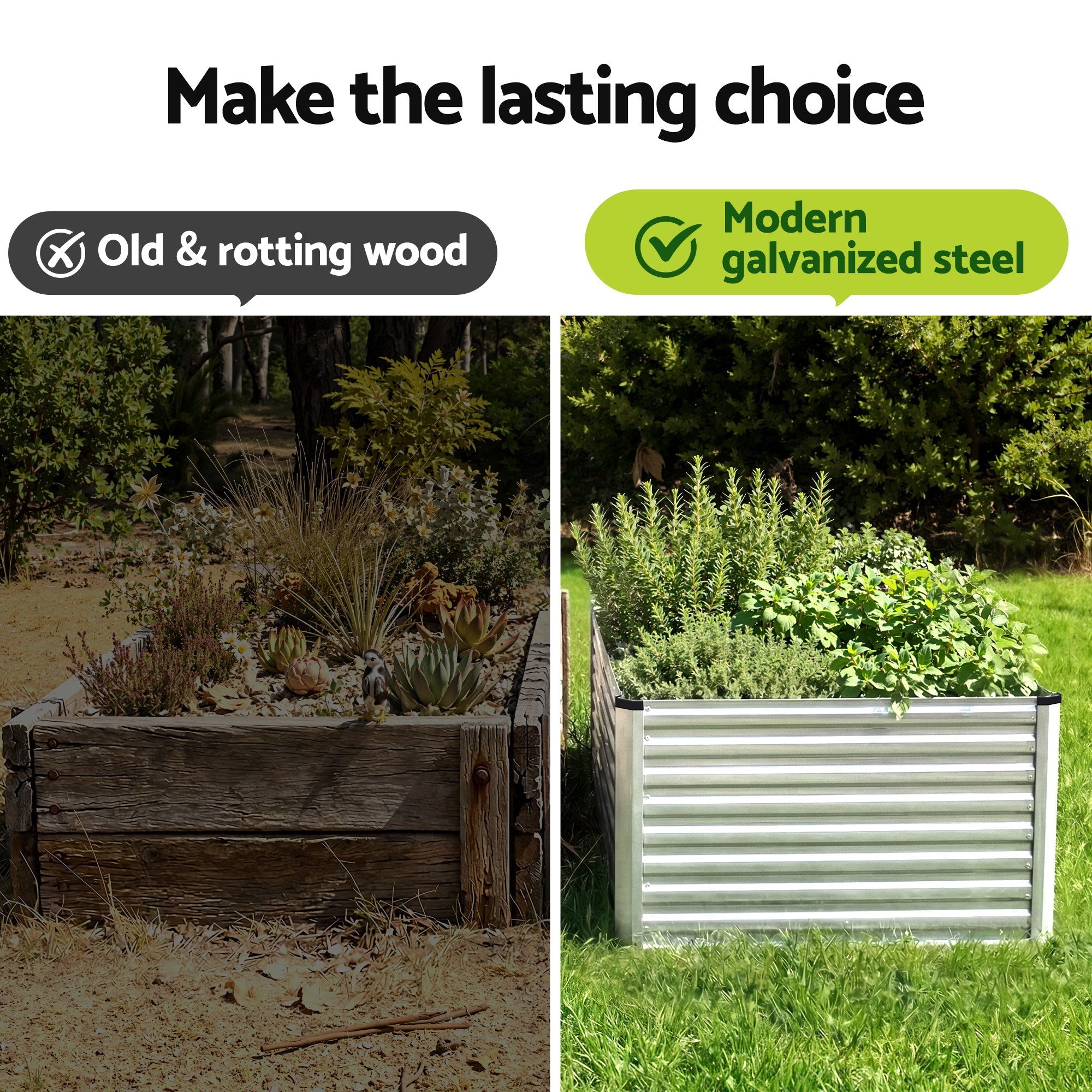 Raised Garden Bed 2 in 1 Modular Galvanised Planter Box Rust Resistant 240x80x60cm - Home & Garden > Garden Beds > Garden Beds & Planters - Rivercity House & Home Co. (ABN 18 642 972 209) - Affordable Modern Furniture Australia