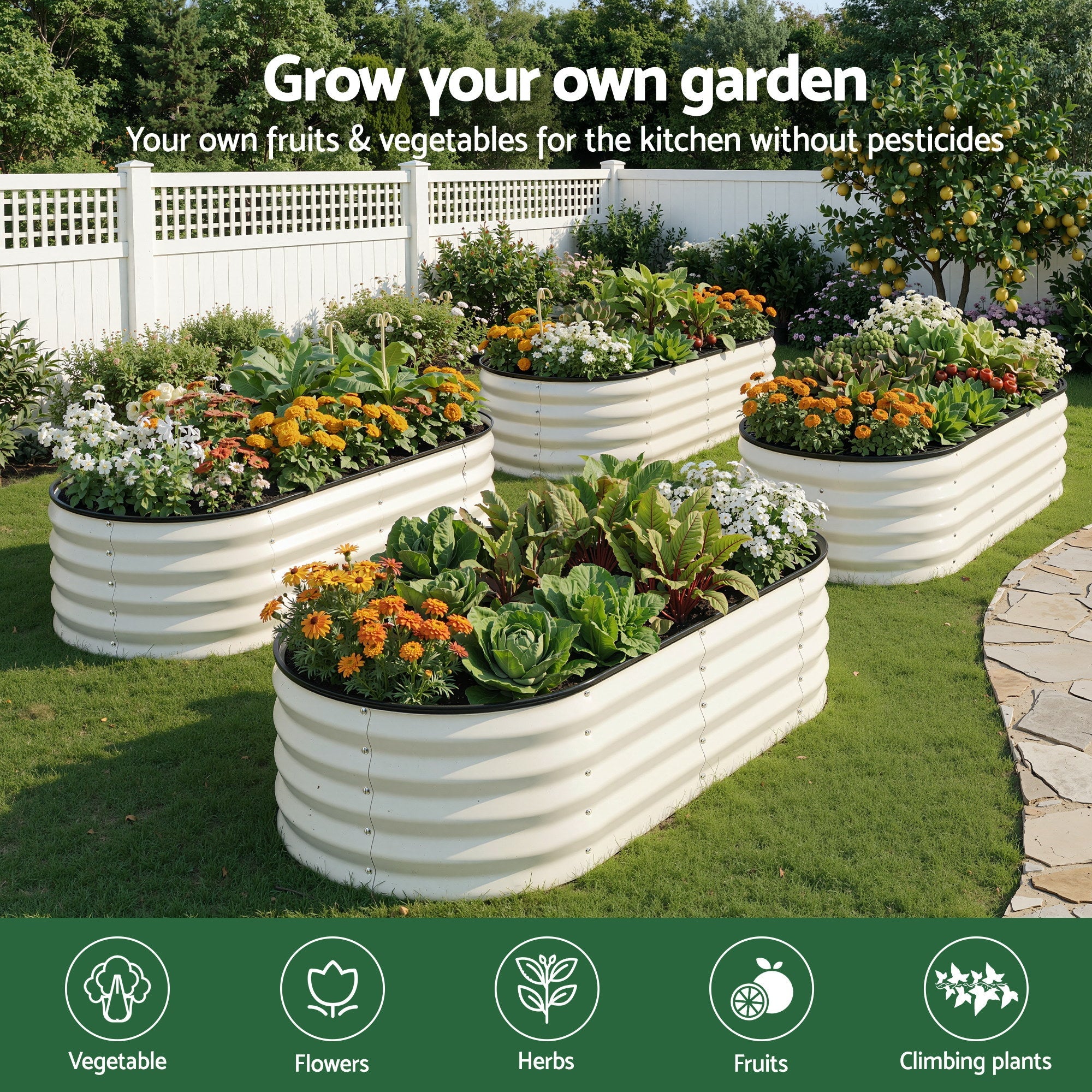Raised Garden Bed 2 Pack Galvanised Planter Box Rust Resistant 120x60x30cm White - Home & Garden > Garden Beds > Garden Beds & Planters - Rivercity House & Home Co. (ABN 18 642 972 209) - Affordable Modern Furniture Australia