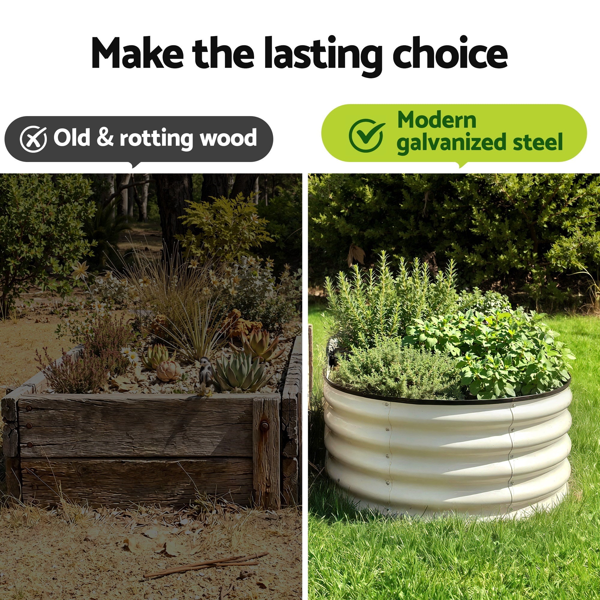 Raised Garden Bed 2 Pack Galvanised Planter Box Rust Resistant 120x60x30cm White - Home & Garden > Garden Beds > Garden Beds & Planters - Rivercity House & Home Co. (ABN 18 642 972 209) - Affordable Modern Furniture Australia
