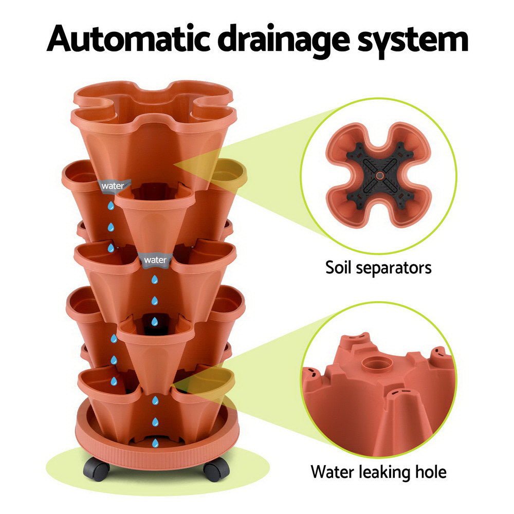 Raised Garden Bed 5 Tier Vertical Garden Brick Red Strawberry Stackable Planters Herbs Petunias - Home & Garden > Garden Beds > Garden Beds & Planters - Rivercity House & Home Co. (ABN 18 642 972 209) - Affordable Modern Furniture Australia