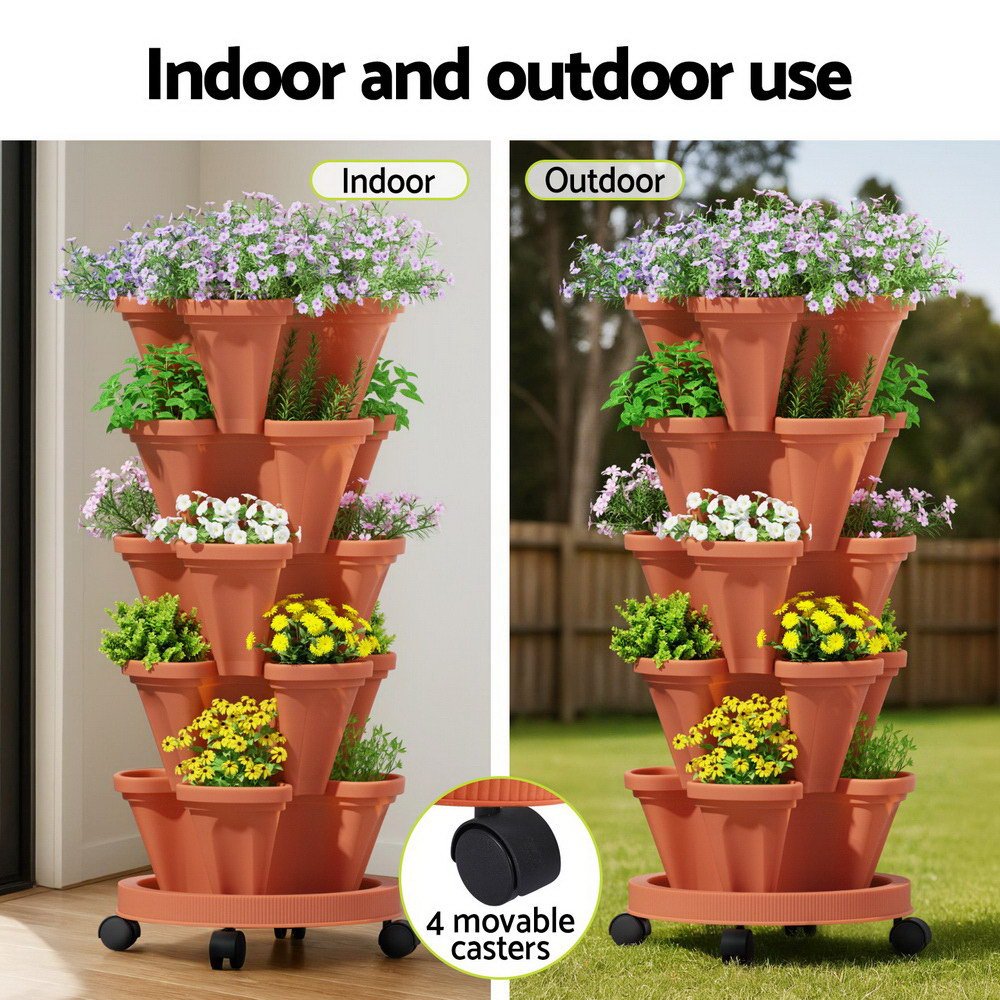 Raised Garden Bed 5 Tier Vertical Garden Brick Red Strawberry Stackable Planters Herbs Petunias - Home & Garden > Garden Beds > Garden Beds & Planters - Rivercity House & Home Co. (ABN 18 642 972 209) - Affordable Modern Furniture Australia