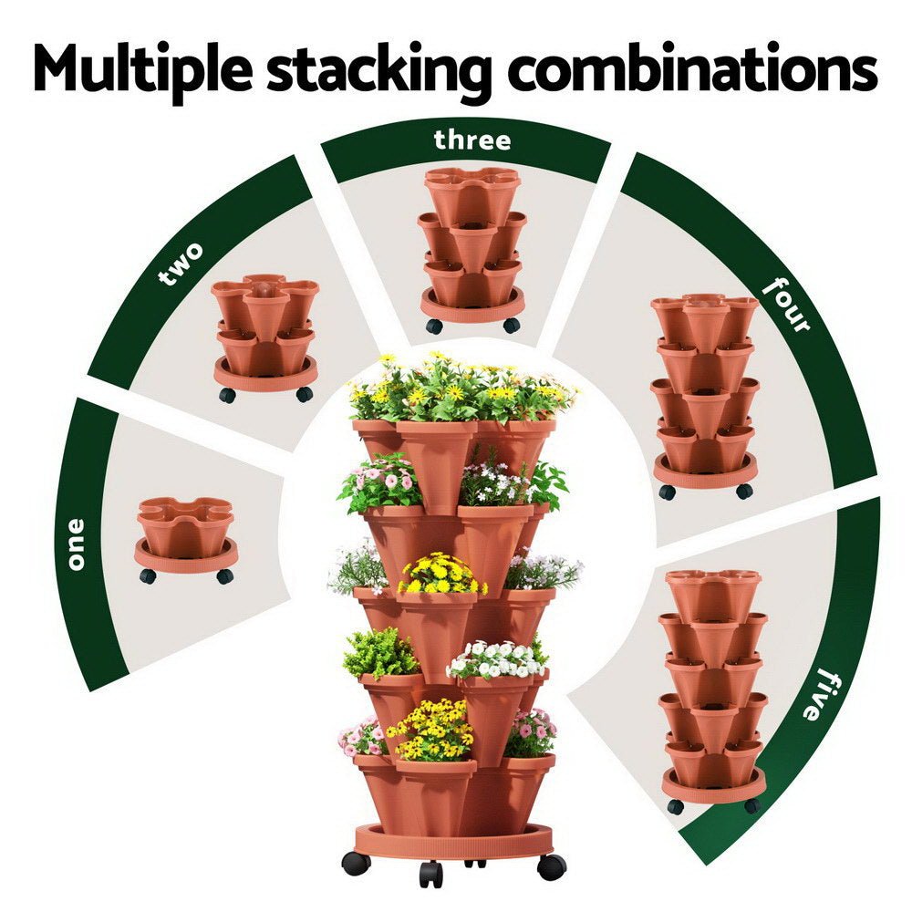 Raised Garden Bed 5 Tier Vertical Garden Brick Red Strawberry Stackable Planters Herbs Petunias - Home & Garden > Garden Beds > Garden Beds & Planters - Rivercity House & Home Co. (ABN 18 642 972 209) - Affordable Modern Furniture Australia