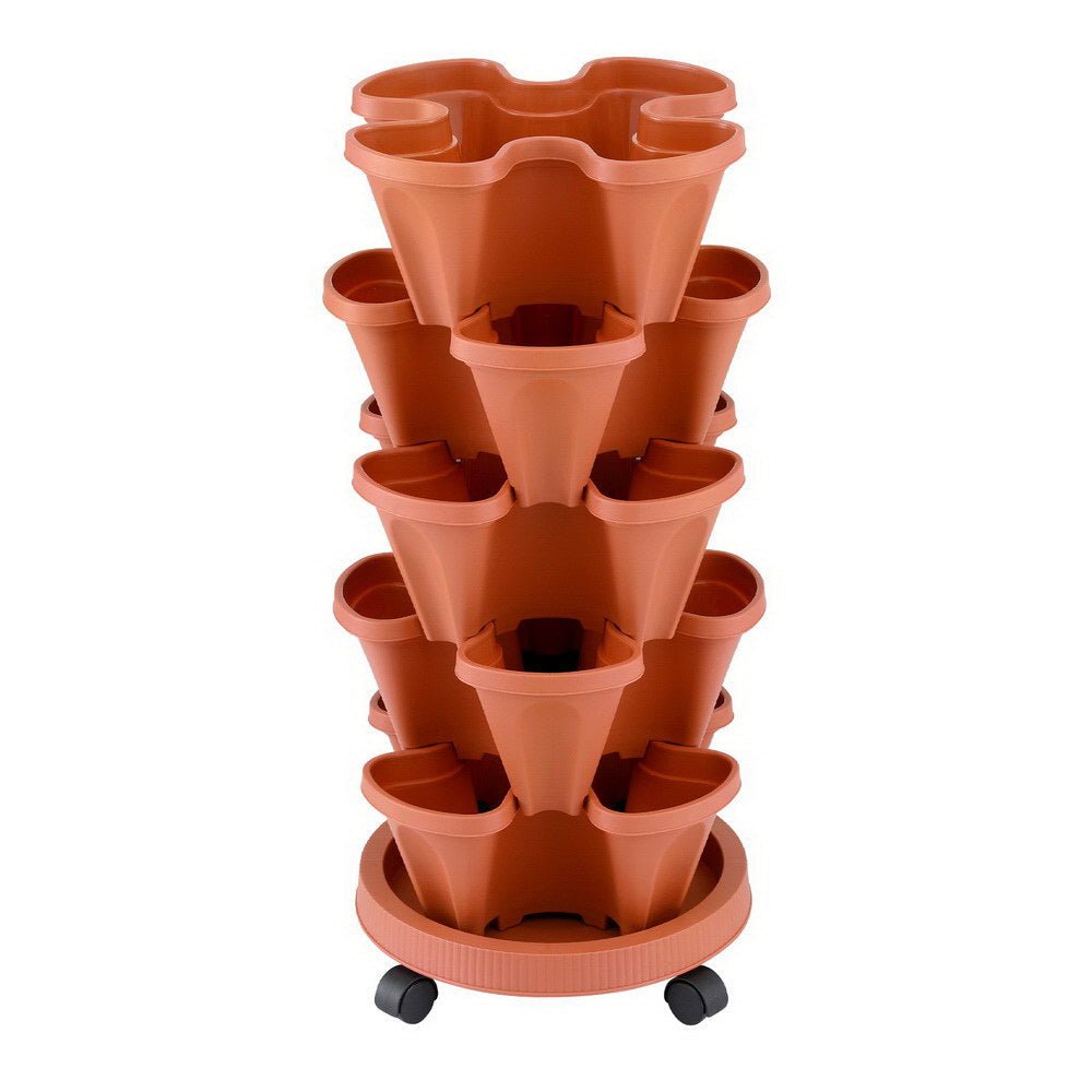 Raised Garden Bed 5 Tier Vertical Garden Brick Red Strawberry Stackable Planters Herbs Petunias - Home & Garden > Garden Beds > Garden Beds & Planters - Rivercity House & Home Co. (ABN 18 642 972 209) - Affordable Modern Furniture Australia