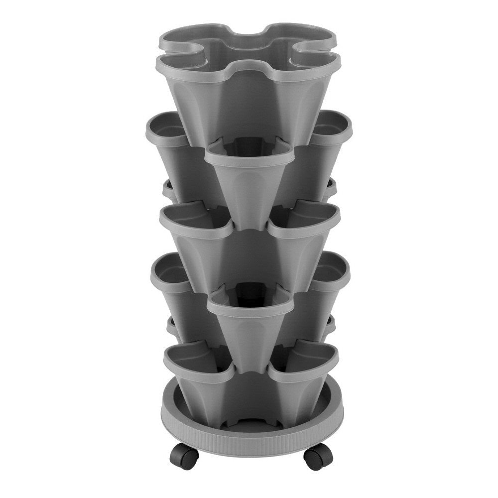 Raised Garden Bed 5 Tier Vertical Garden Grey Strawberry Stackable Planters Herbs Petunias - Home & Garden > Garden Beds > Garden Beds & Planters - Rivercity House & Home Co. (ABN 18 642 972 209) - Affordable Modern Furniture Australia