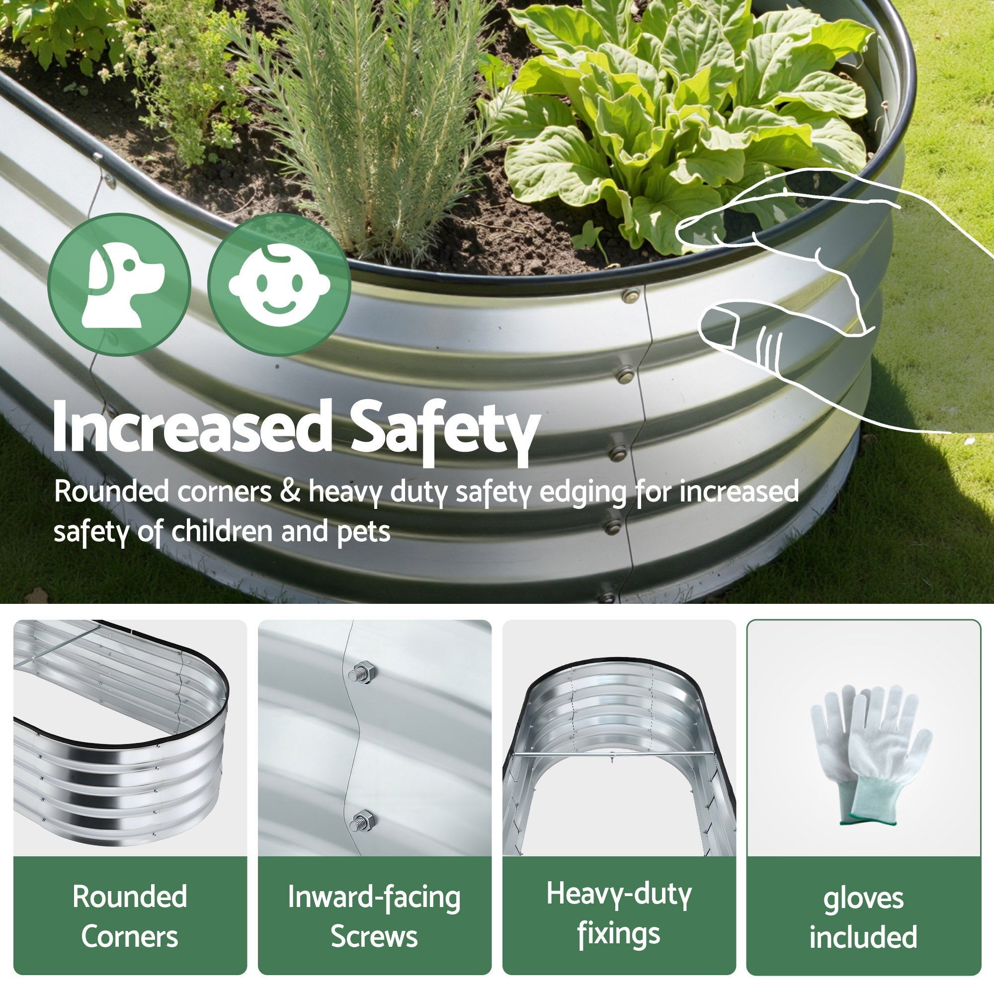 Raised Garden Bed Galvanised Oval Metal Planter Box Large Outdoor 120x60x30cm Silver - Home & Garden > Garden Beds > Garden Beds & Planters - Rivercity House & Home Co. (ABN 18 642 972 209) - Affordable Modern Furniture Australia
