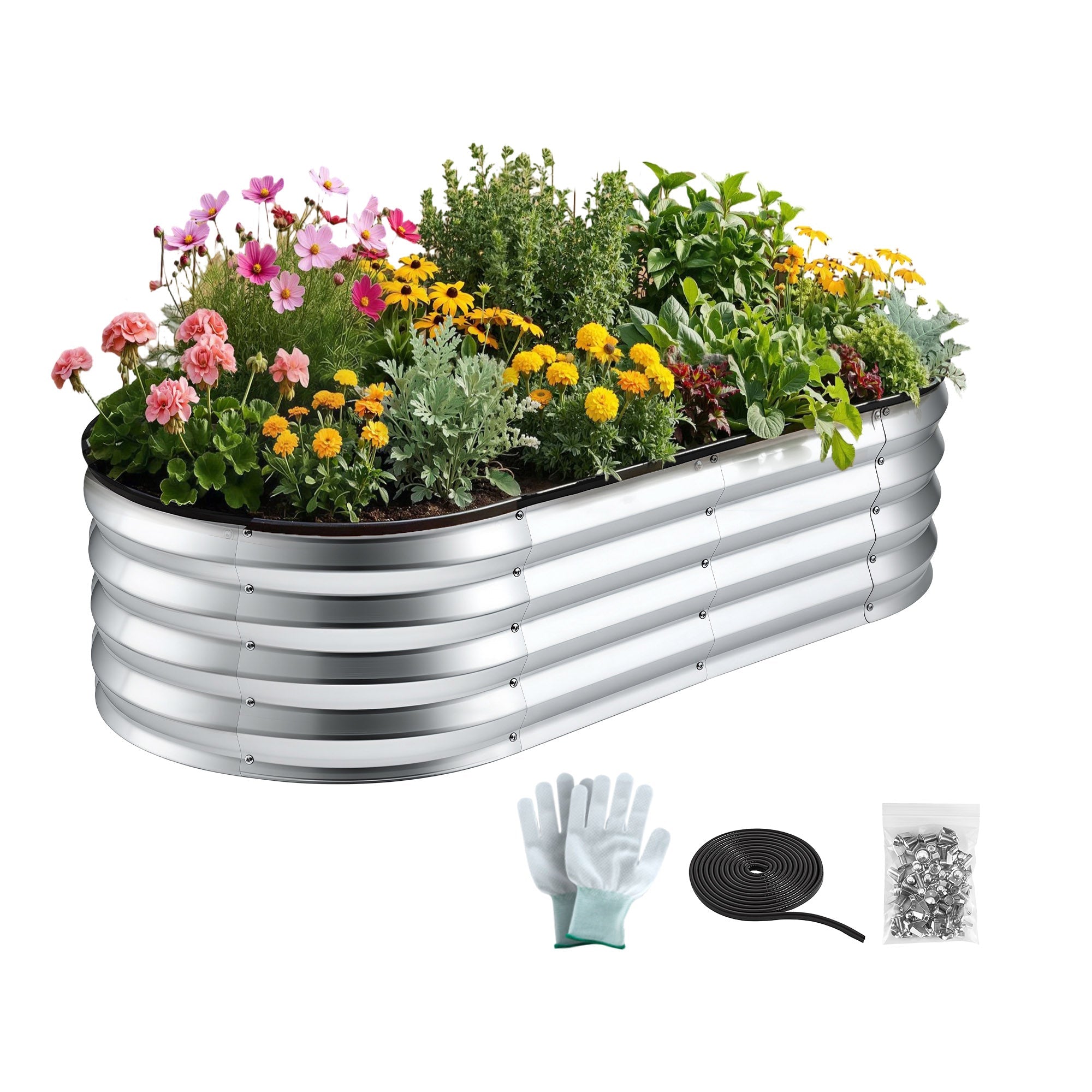 Raised Garden Bed Galvanised Oval Metal Planter Box Large Outdoor 120x60x30cm Silver - Home & Garden > Garden Beds > Garden Beds & Planters - Rivercity House & Home Co. (ABN 18 642 972 209) - Affordable Modern Furniture Australia